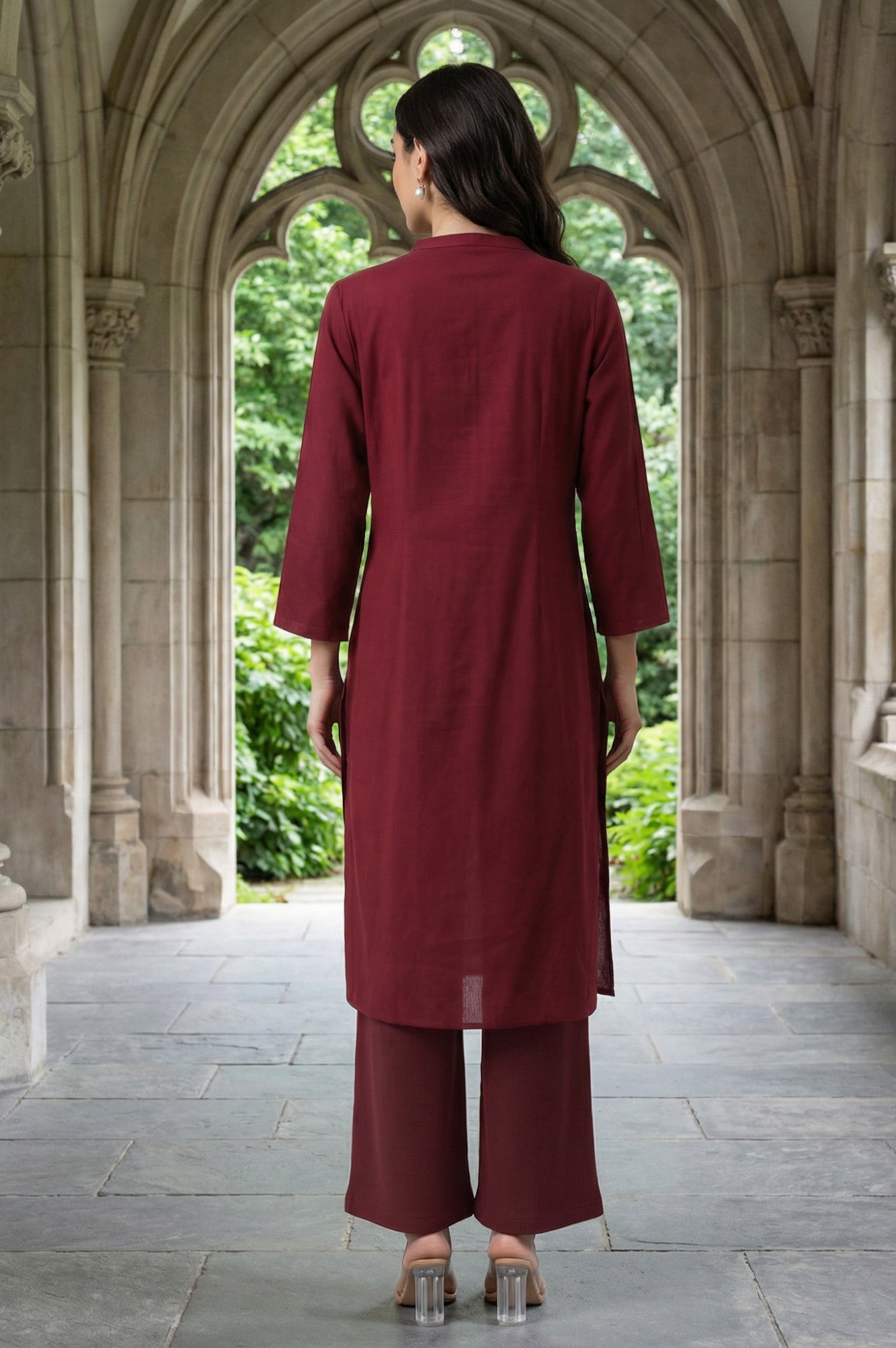 Red Half Placket Shirt kurta