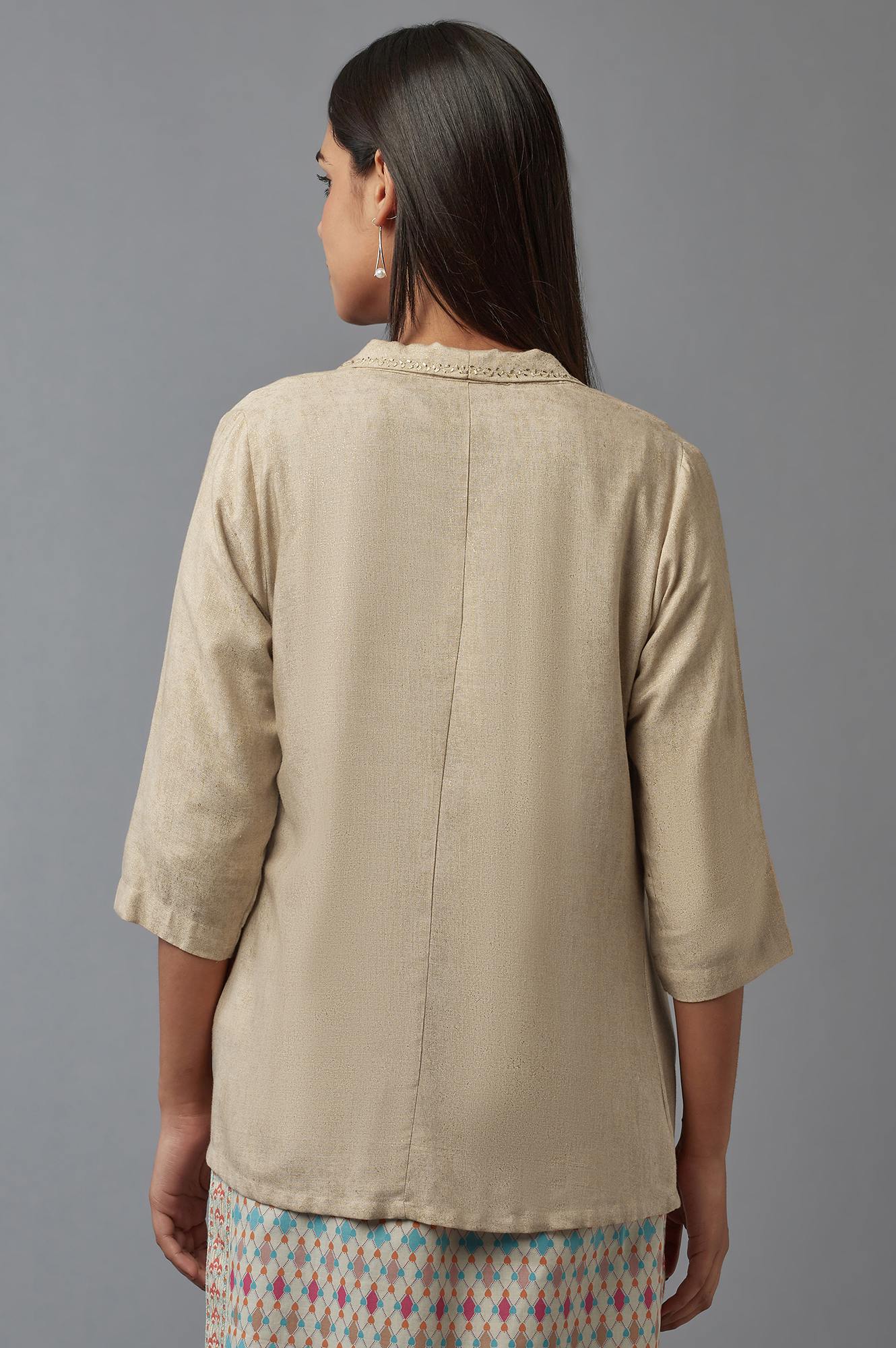 Almond Beige Printed Shrug