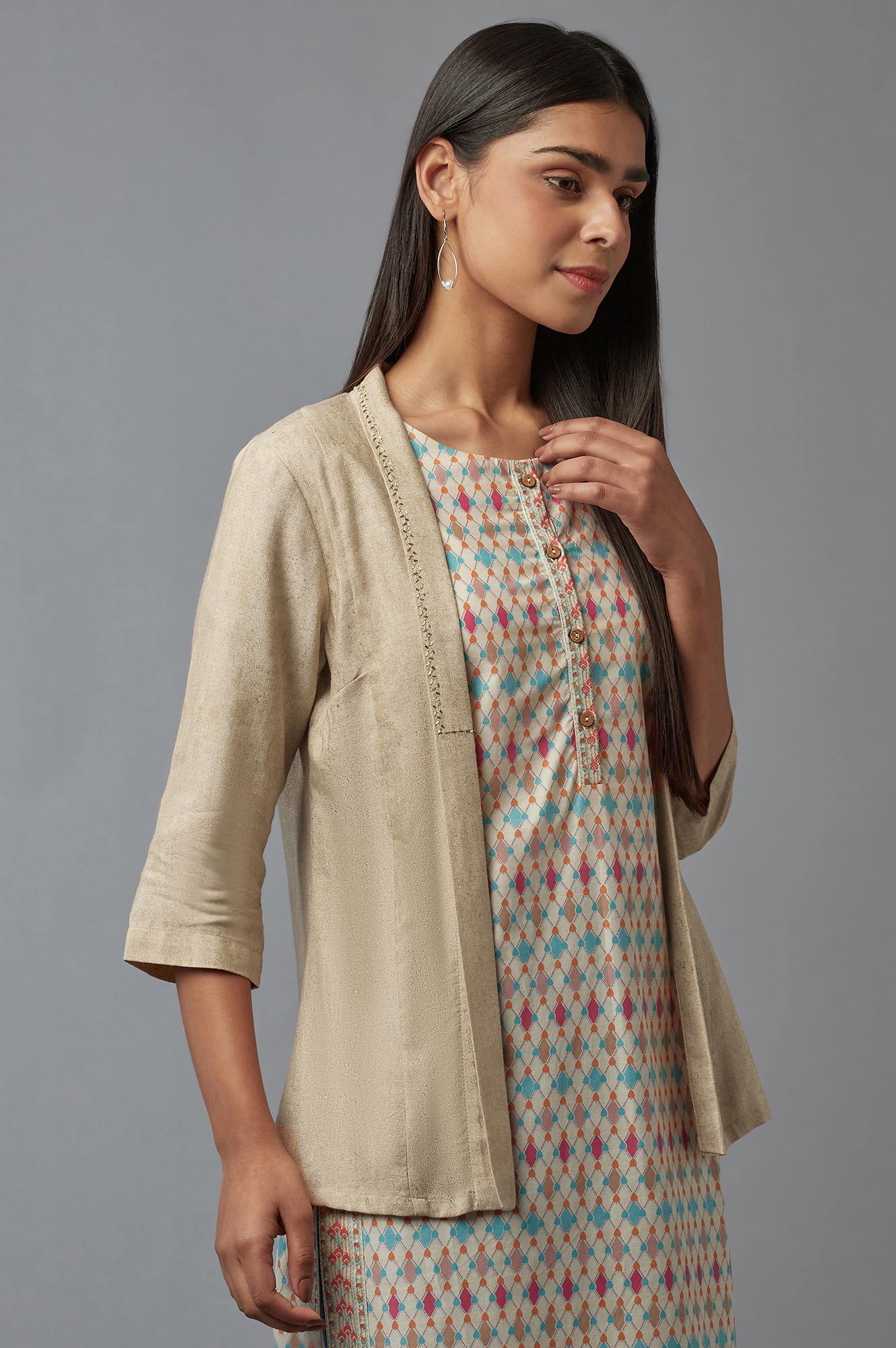 Almond Beige Printed Shrug