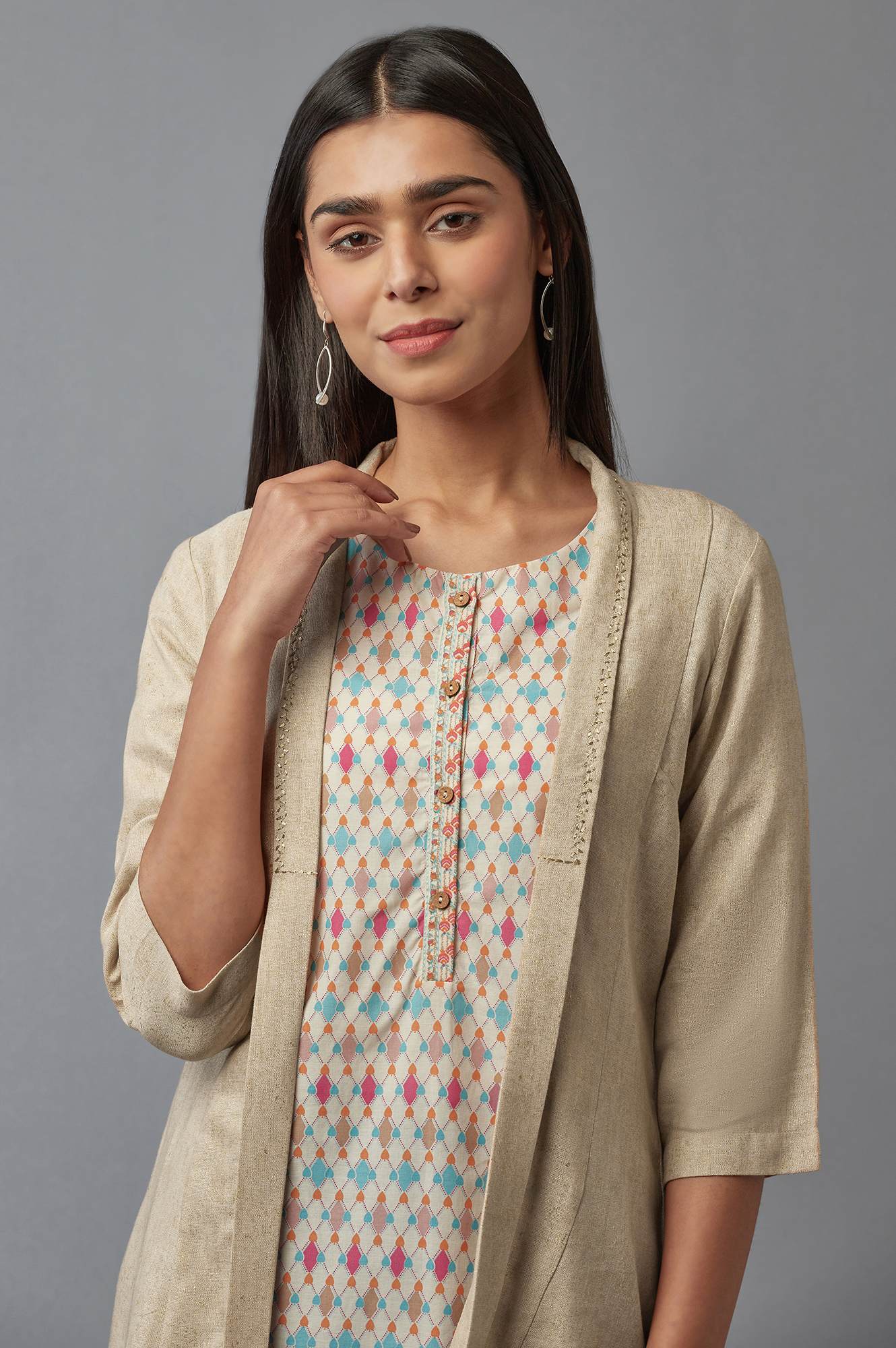 Almond Beige Printed Shrug