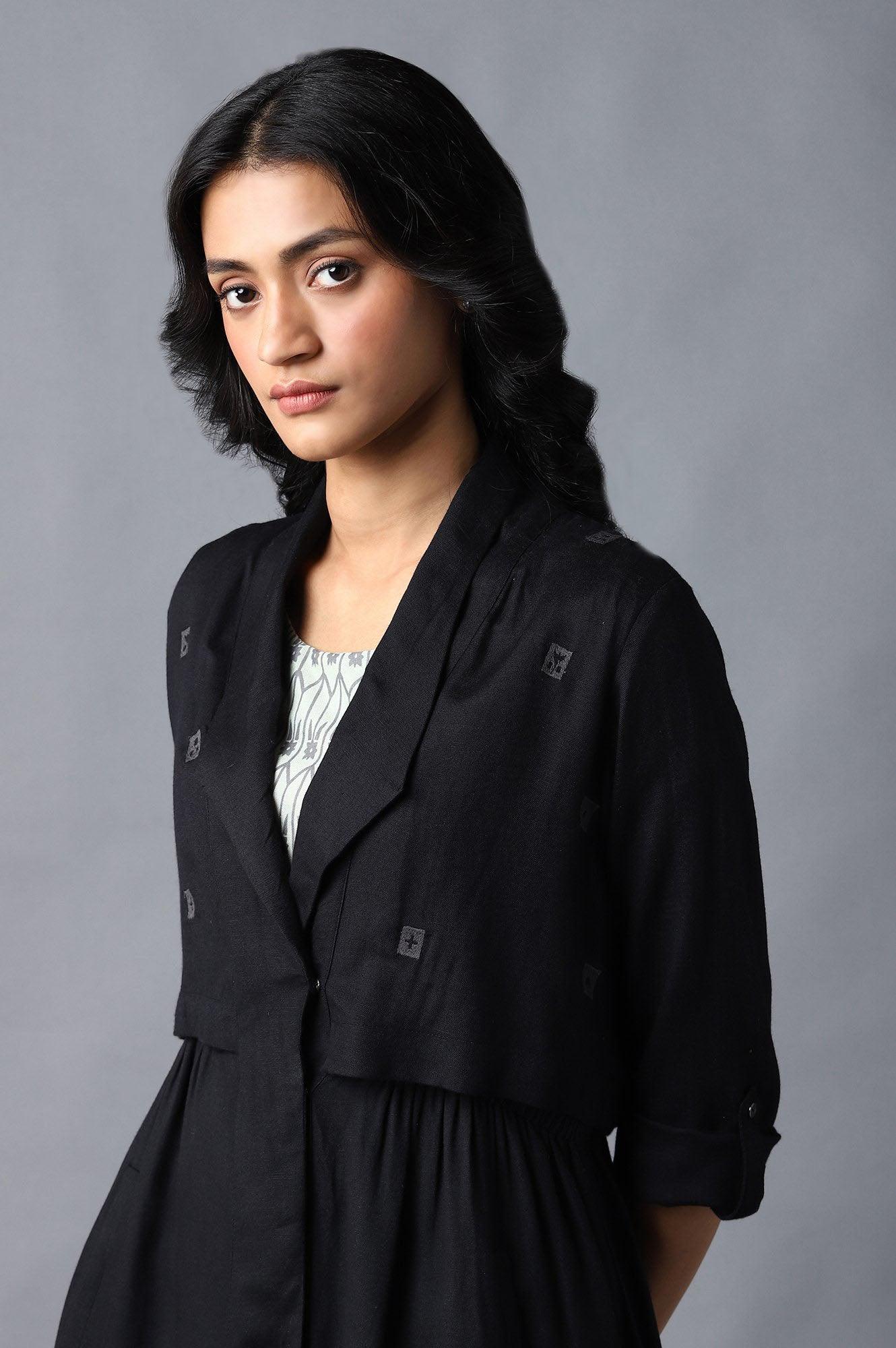 Jet Black Embroidered Jacket - wforwoman