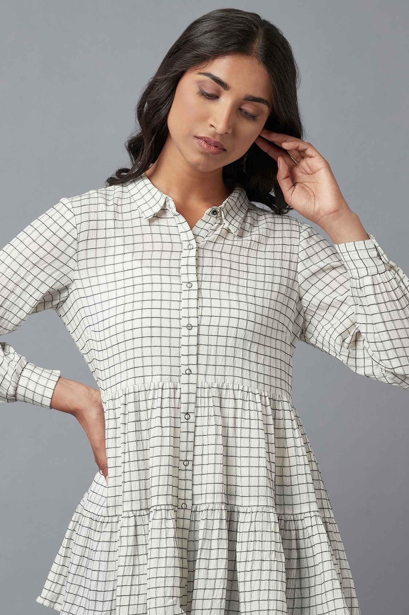 Ecru Yarn Dyed Tiered Shirt - wforwoman