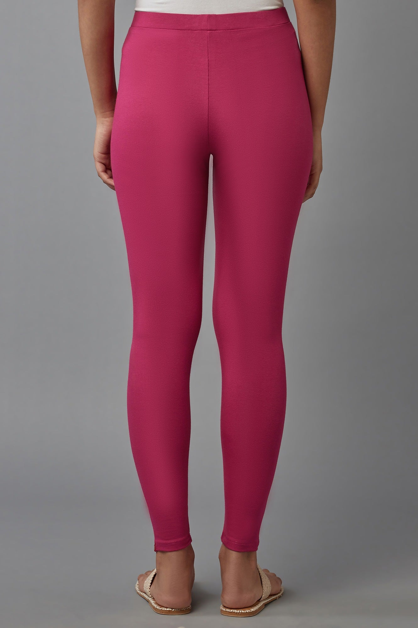 Dark Pink Solid Cotton Tights