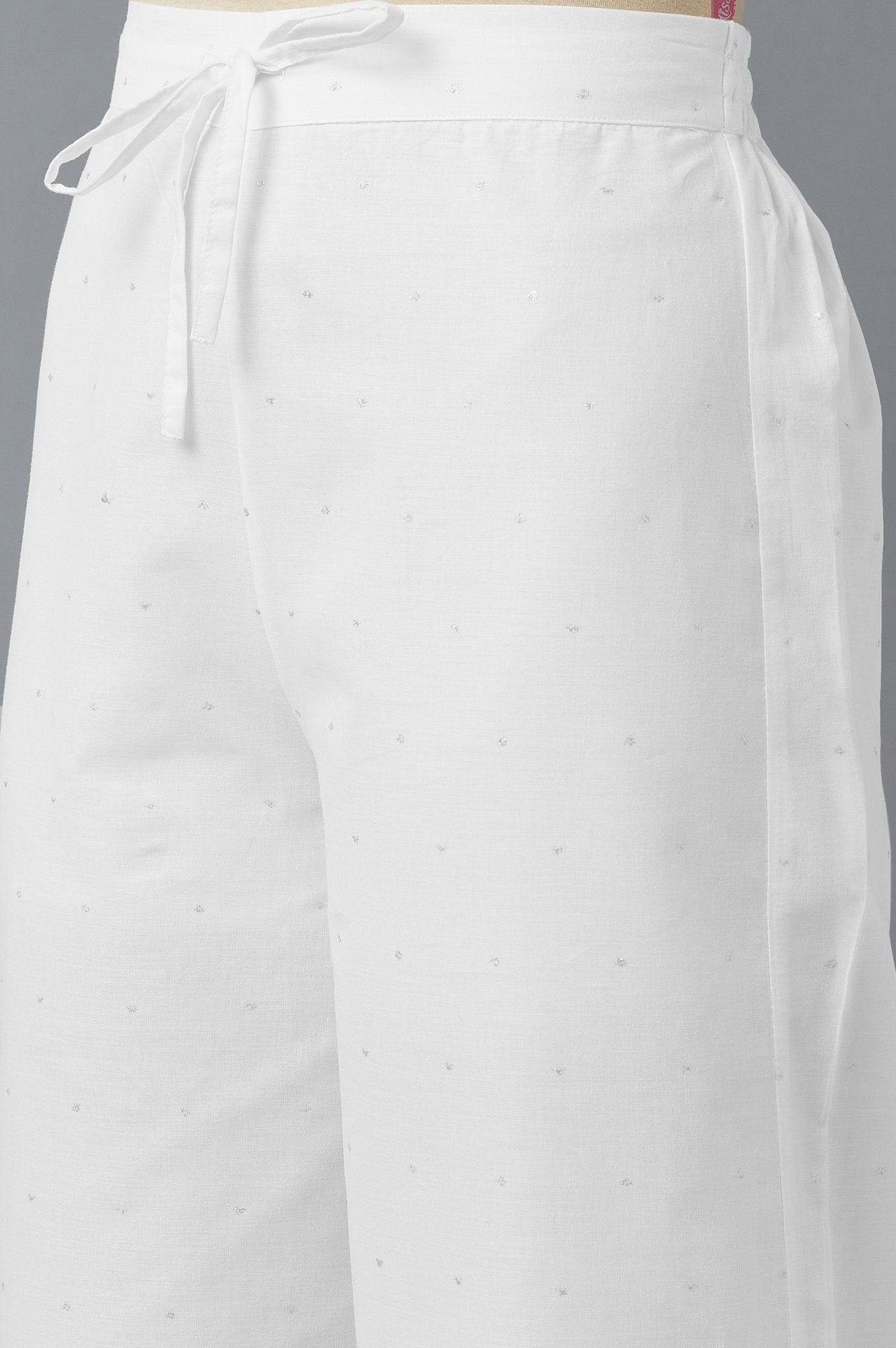 Ecru Parallel Pants with Embroidered Organza Panel - wforwoman