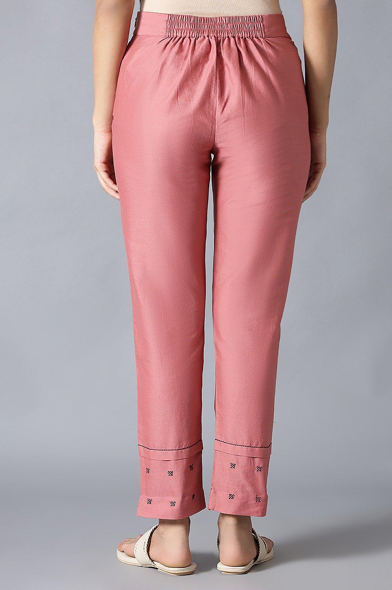 Light Red Flax Solid Slim Pants - wforwoman