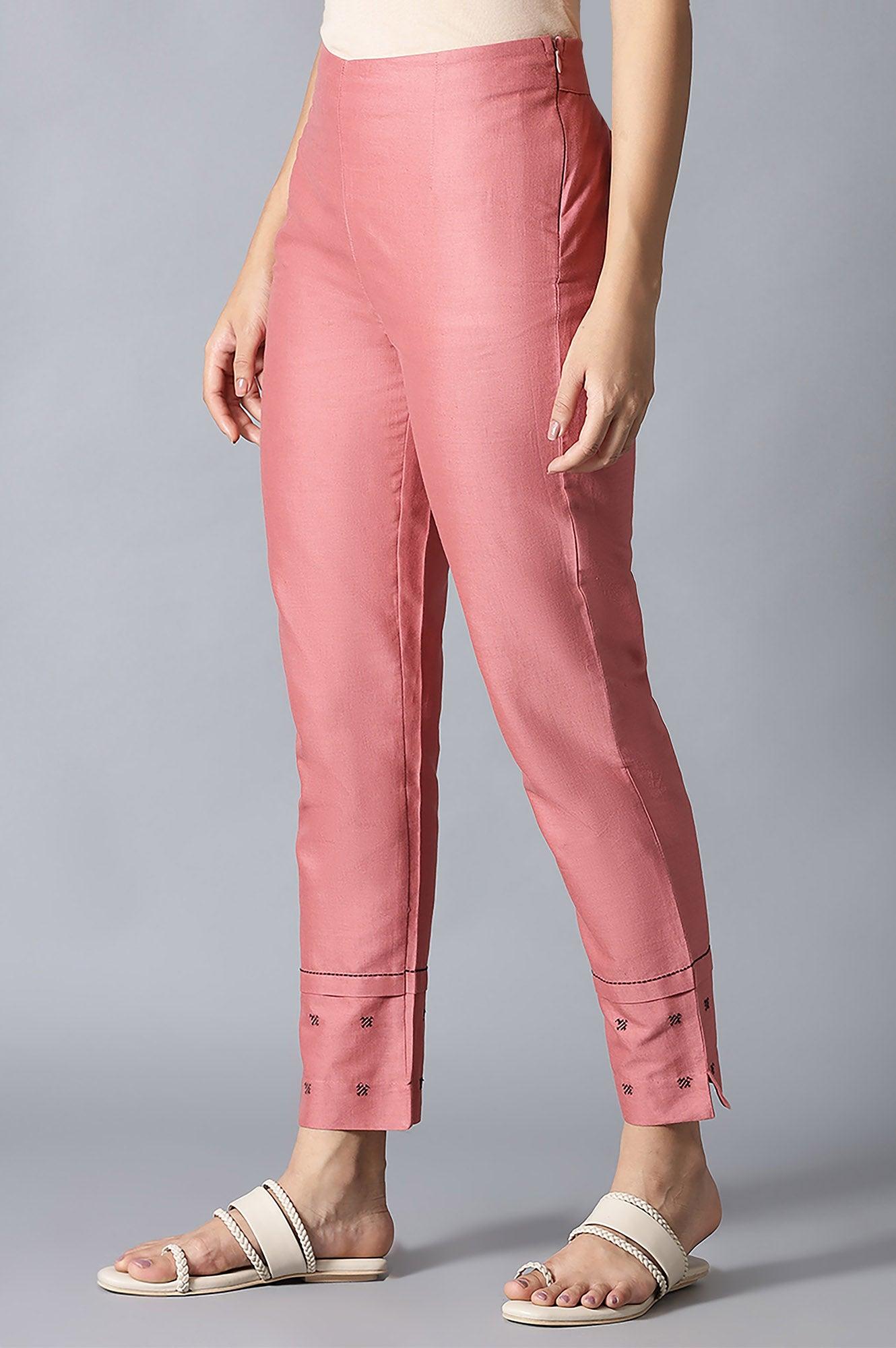 Light Red Flax Solid Slim Pants - wforwoman