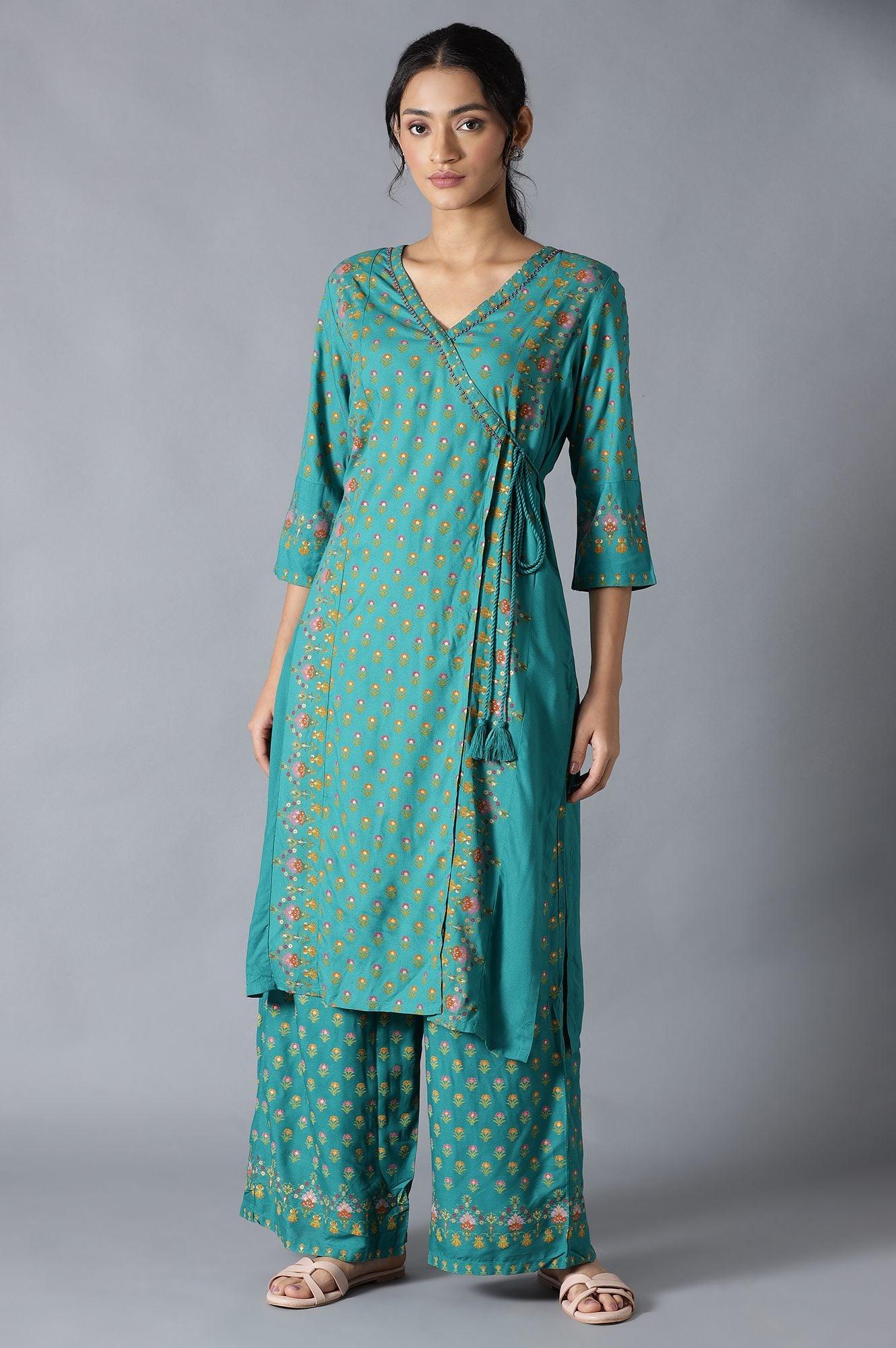 Dark Green Floral Printed Parallel Pants - wforwoman