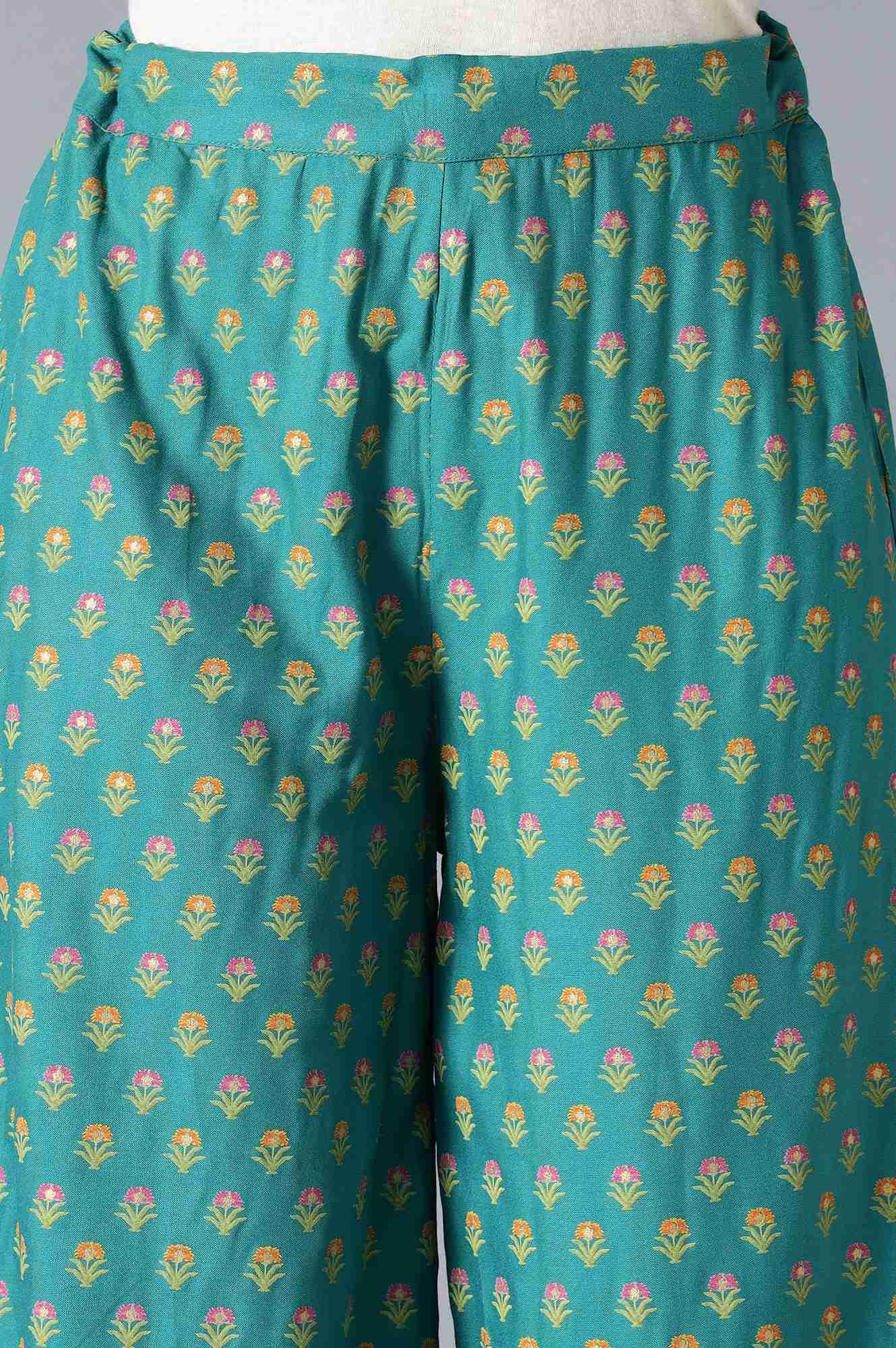 Dark Green Floral Printed Parallel Pants - wforwoman