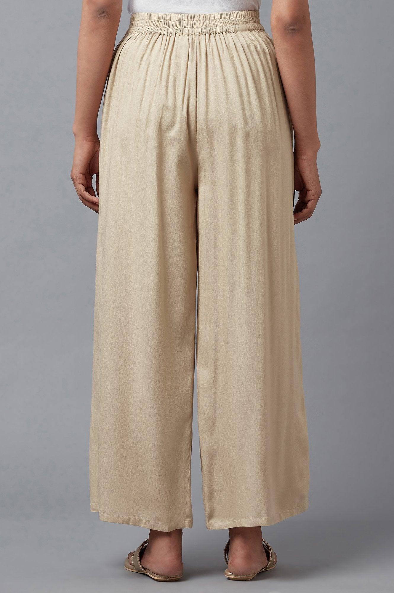 Beige Straight Silhouette Flared Pants - wforwoman