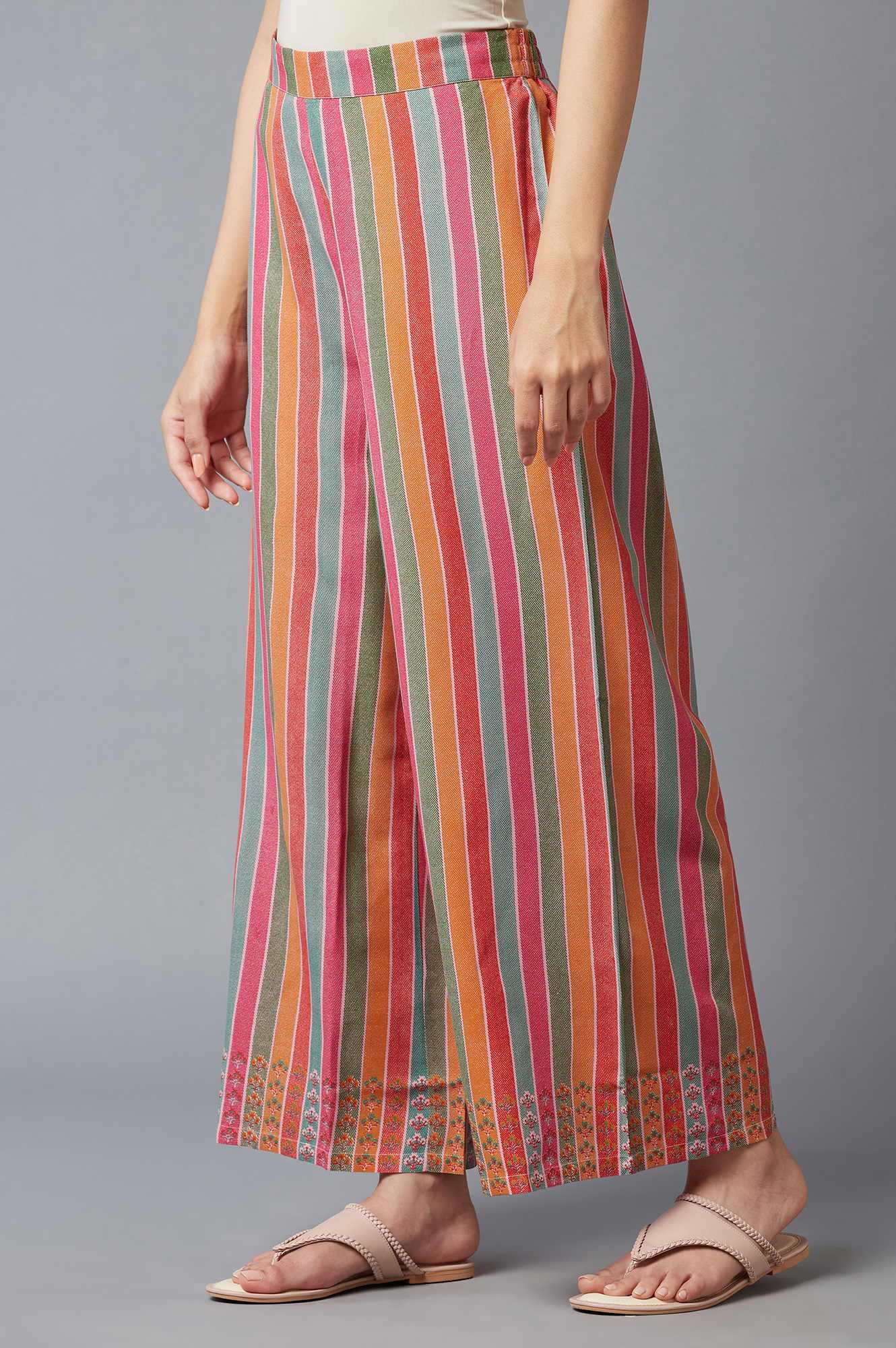 Bright Multicoloured Stripe Printed Parallel Pants - wforwoman
