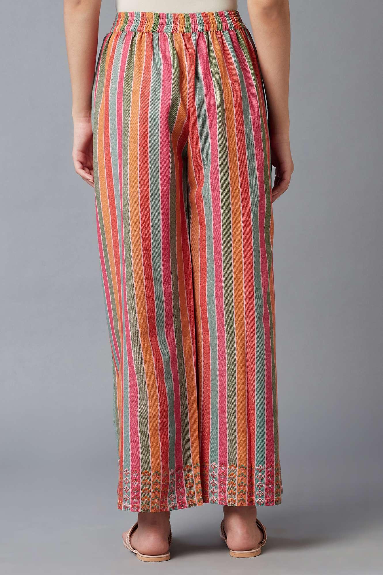 Bright Multicoloured Stripe Printed Parallel Pants - wforwoman