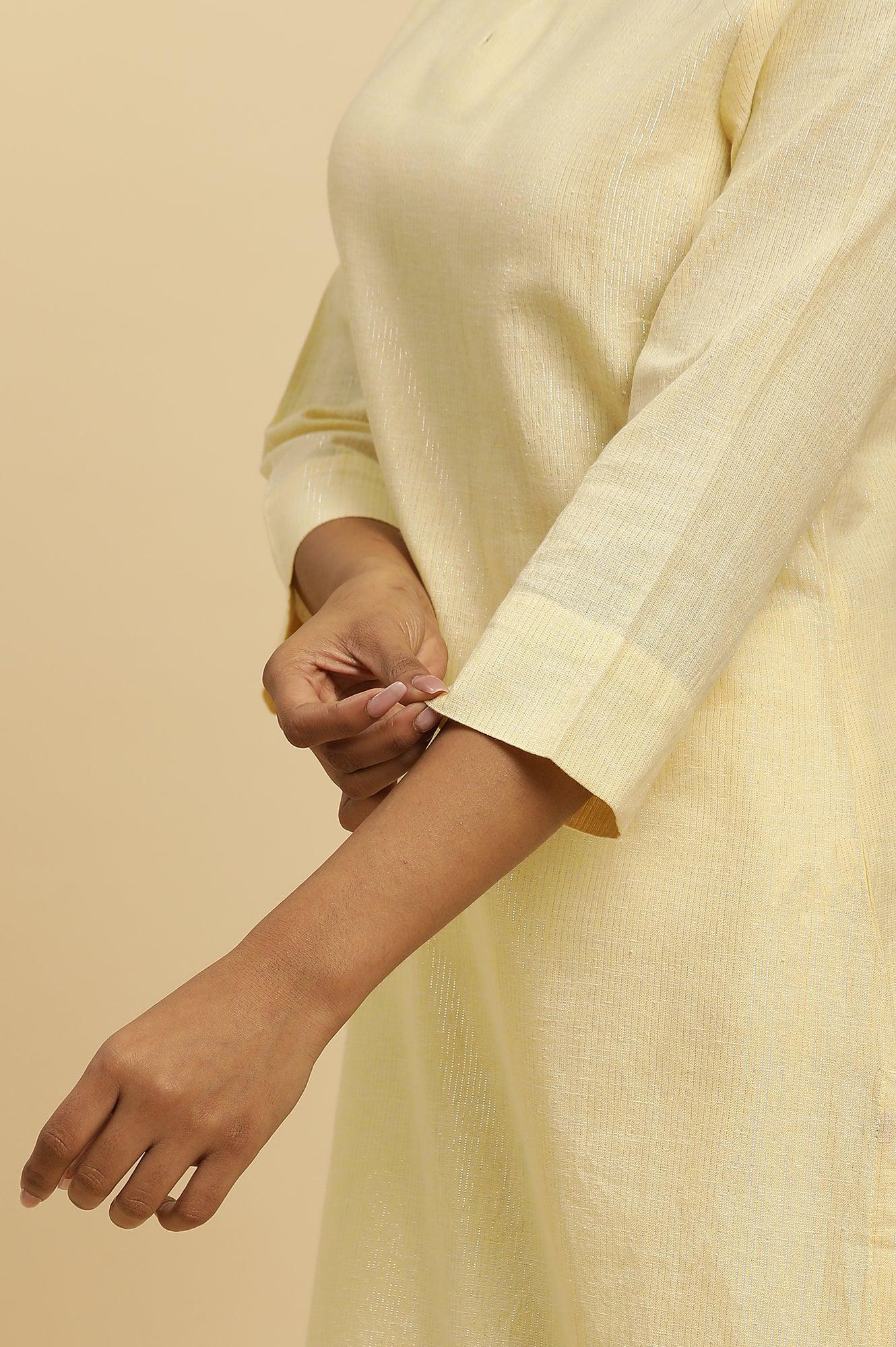 Yellow Round Neck Kurta And Slim Pants Set - wforwoman