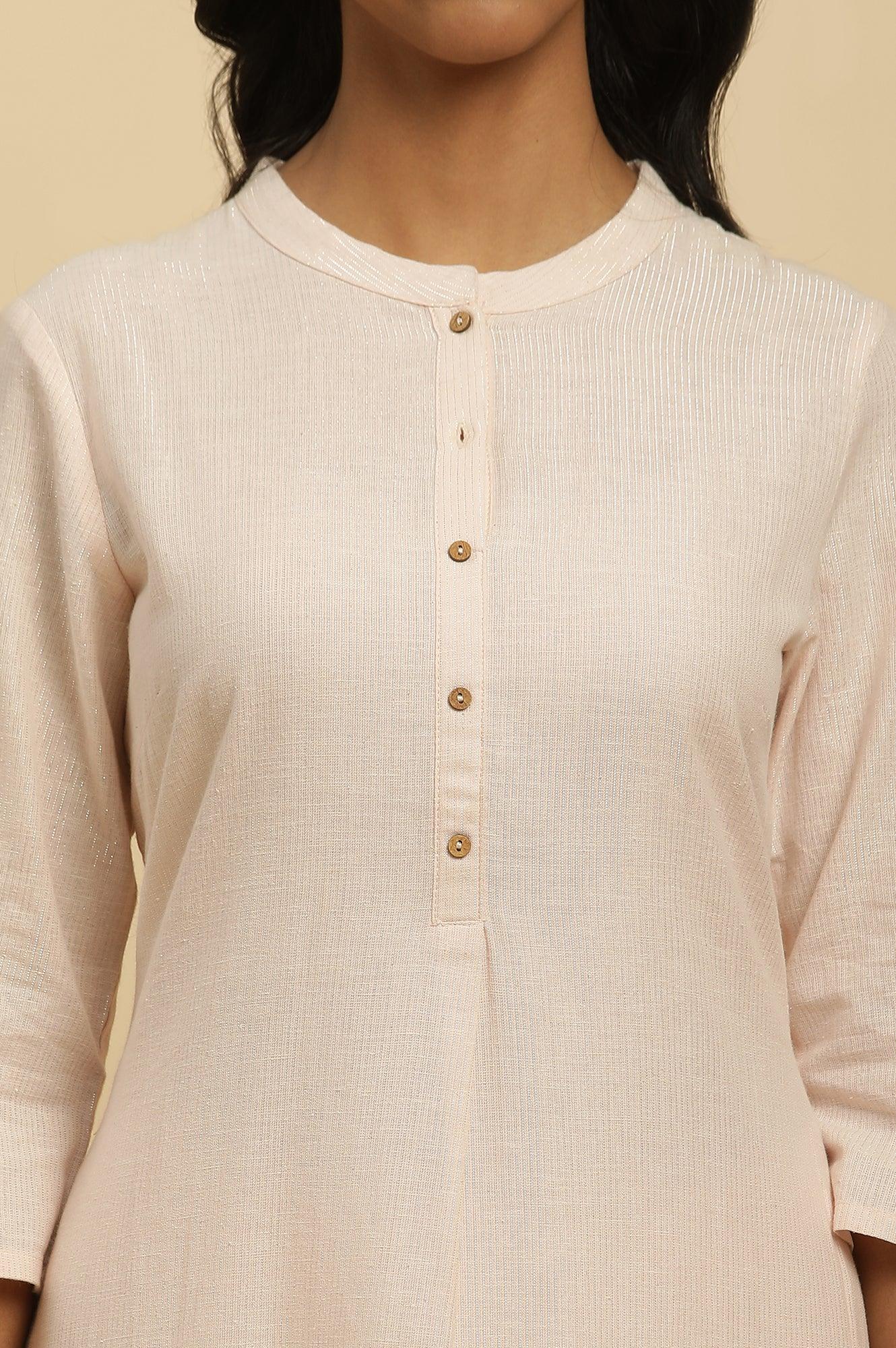 Light Pink Round Neck Kurta And Slim Pants Set - wforwoman