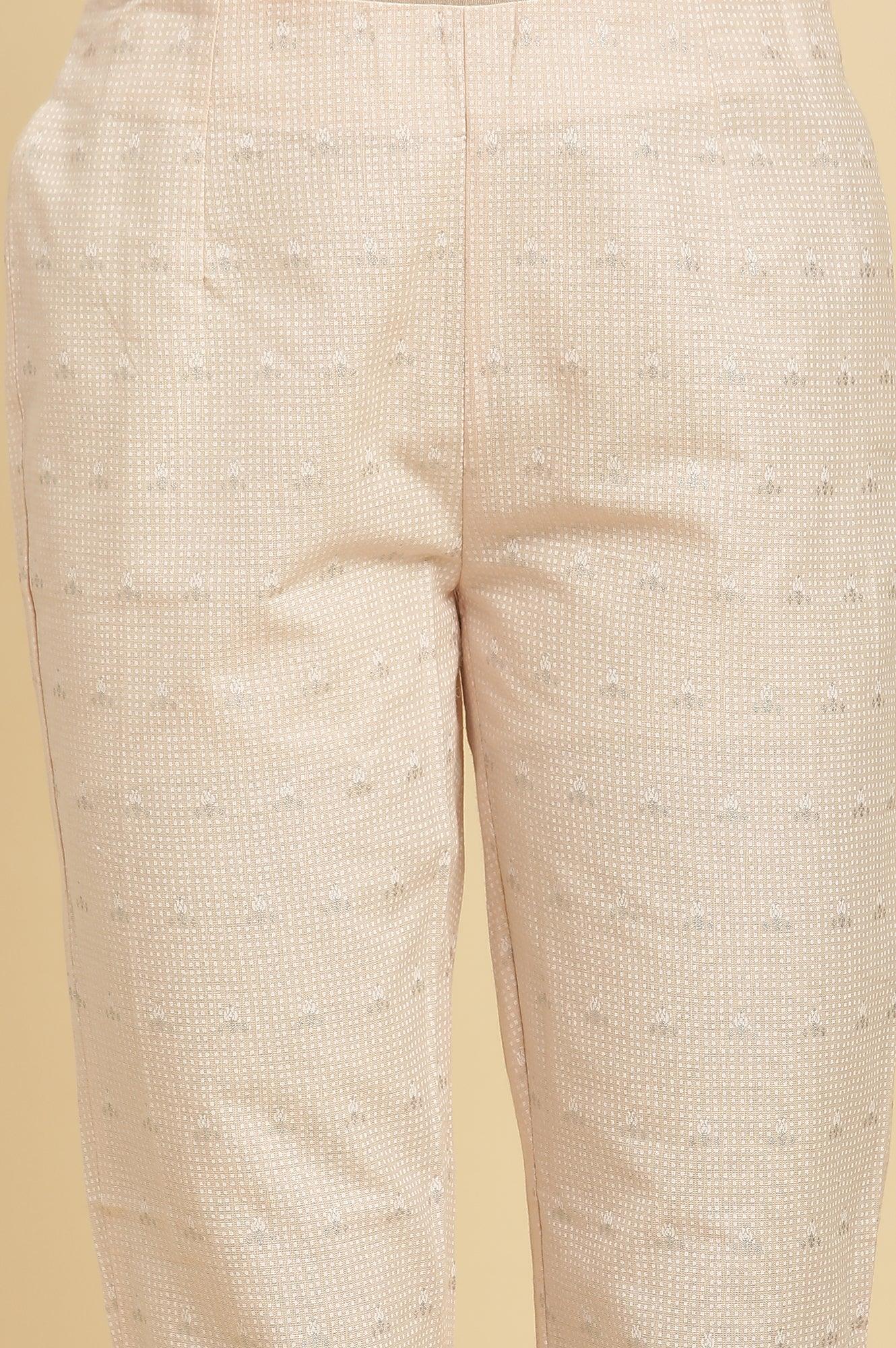 Light Pink Round Neck Kurta And Slim Pants Set - wforwoman