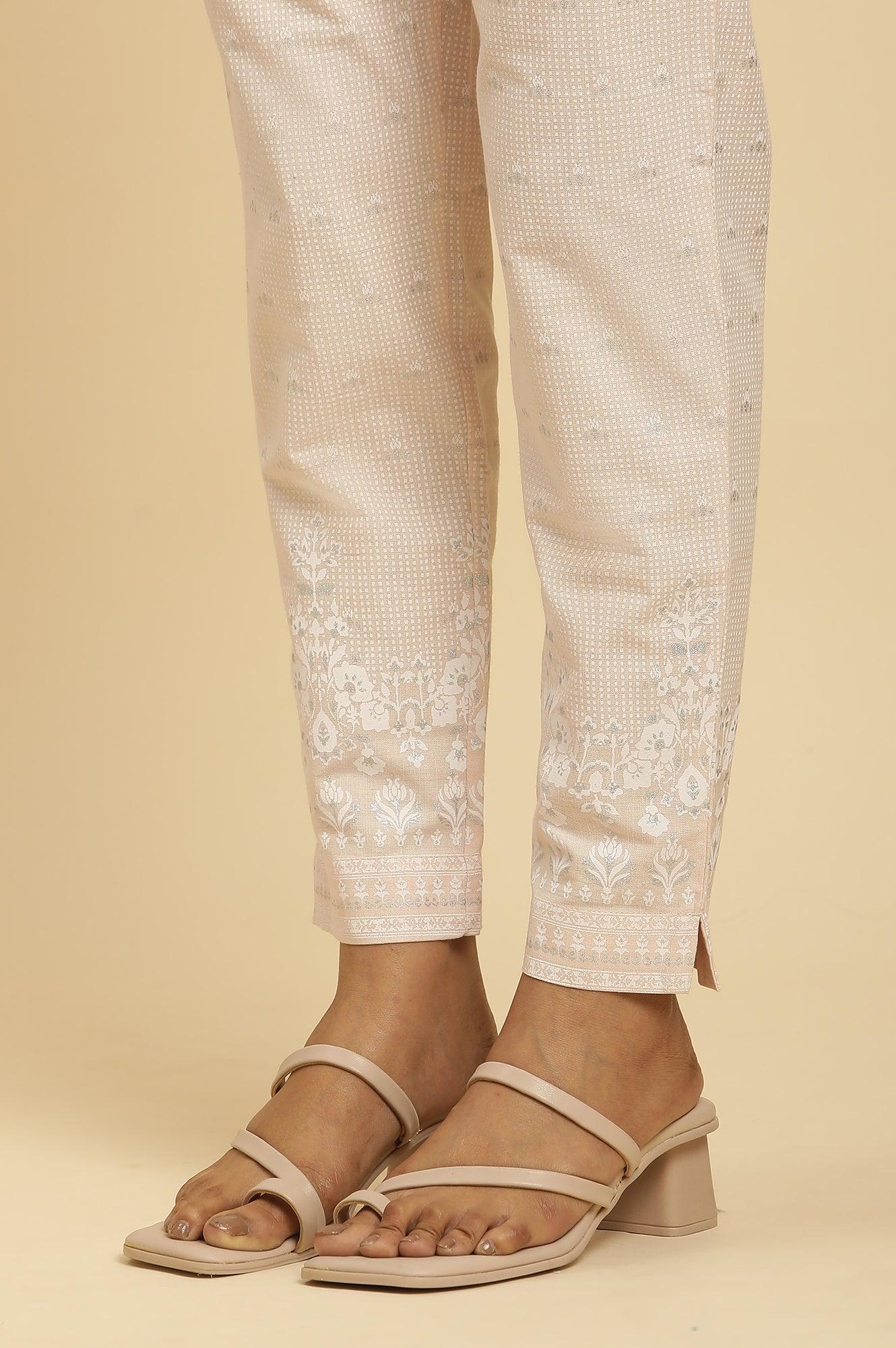 Light Pink Round Neck Kurta And Slim Pants Set - wforwoman