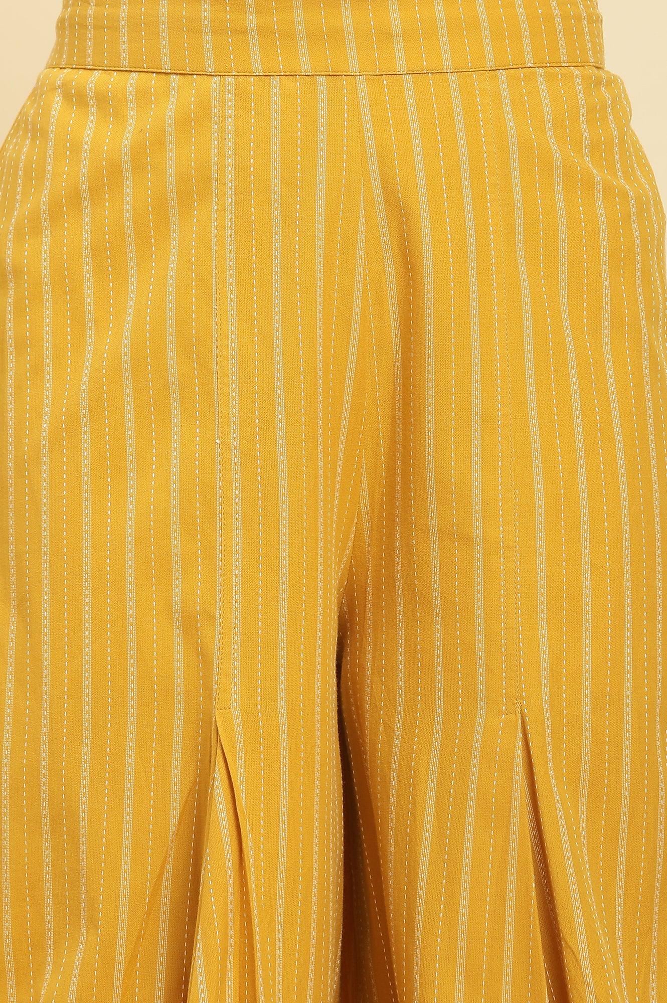 Beige Floral Printed Kurta And Yellow Carrot Pants - wforwoman