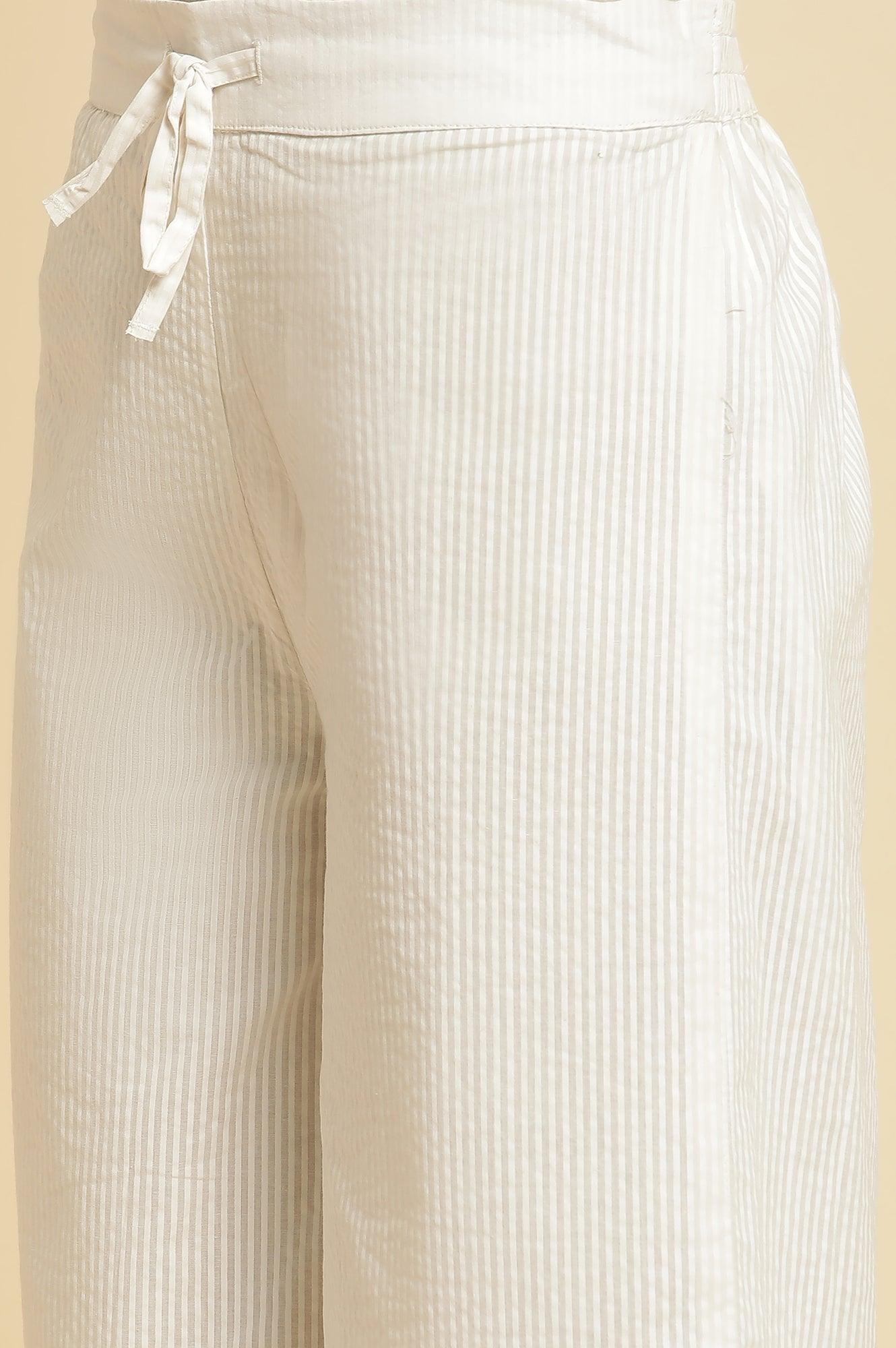 Ecru Embroidered Kurta & Parallel Pants Set - wforwoman