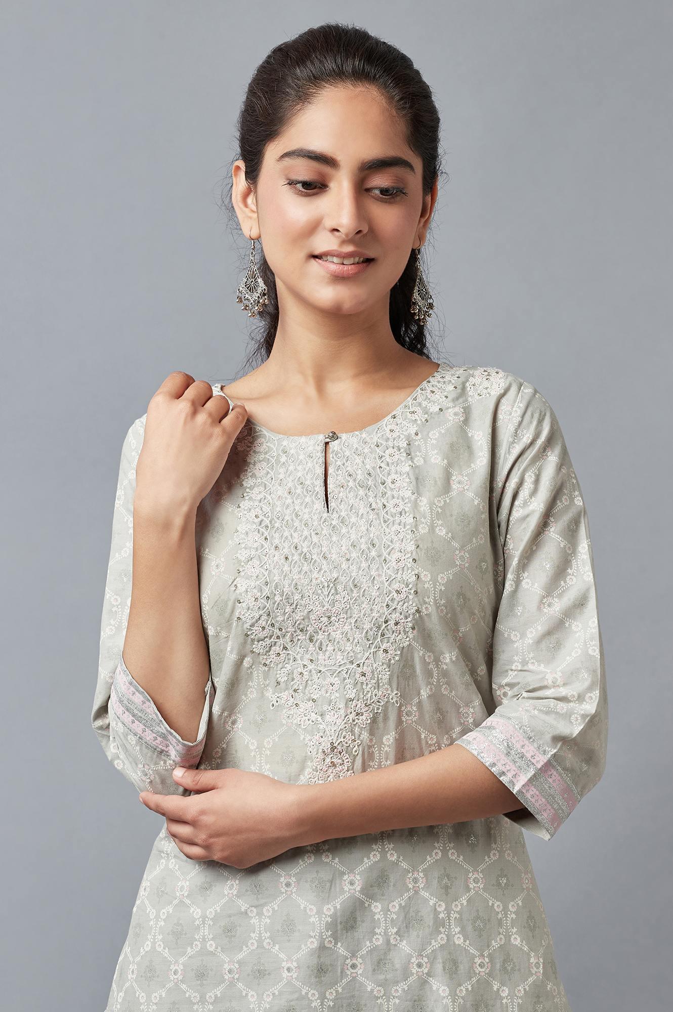 Light Green Printed kurta with Parallel Pants - wforwoman