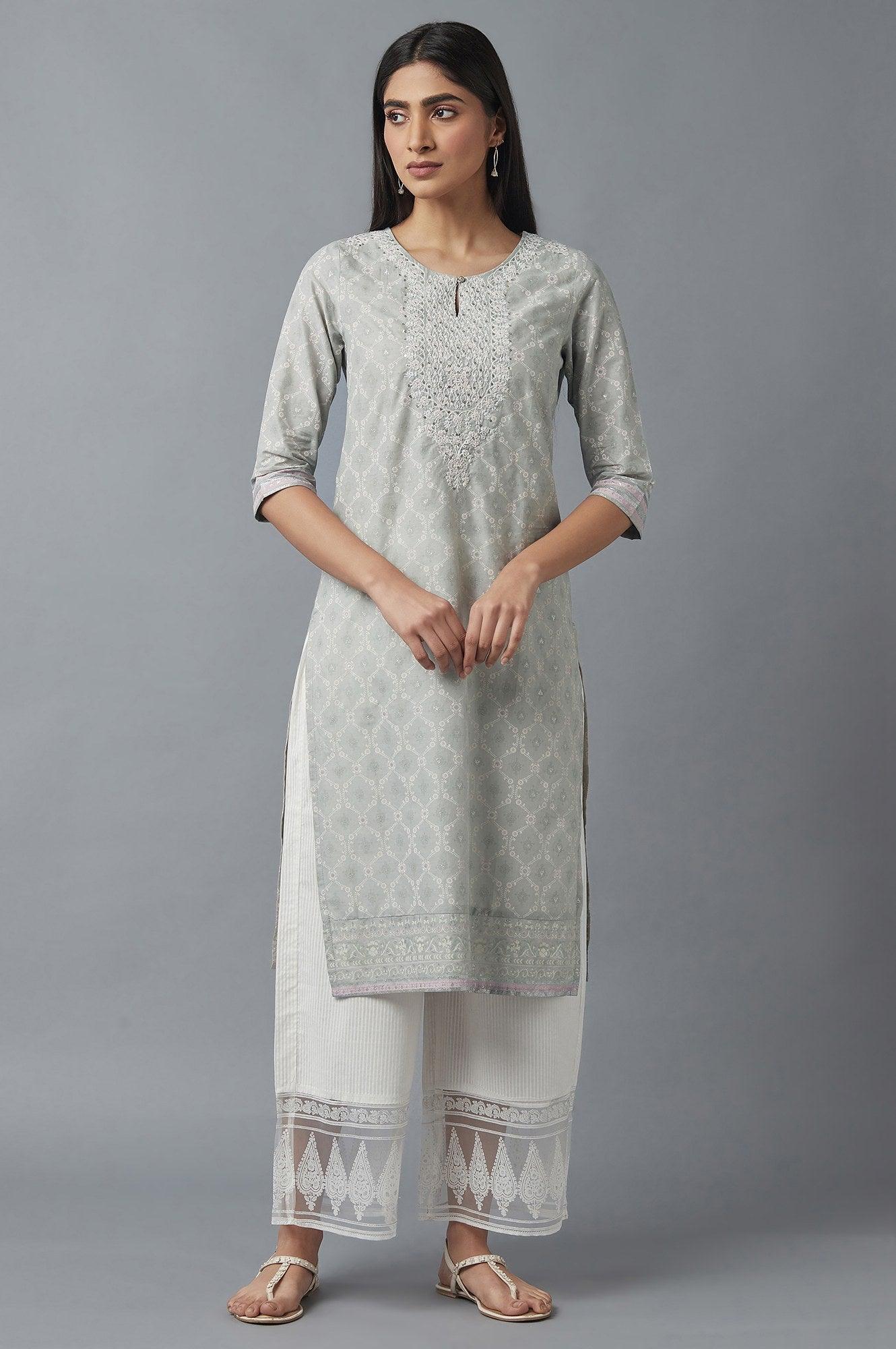 Pista Green Straight kurta & Palazzo Set - wforwoman