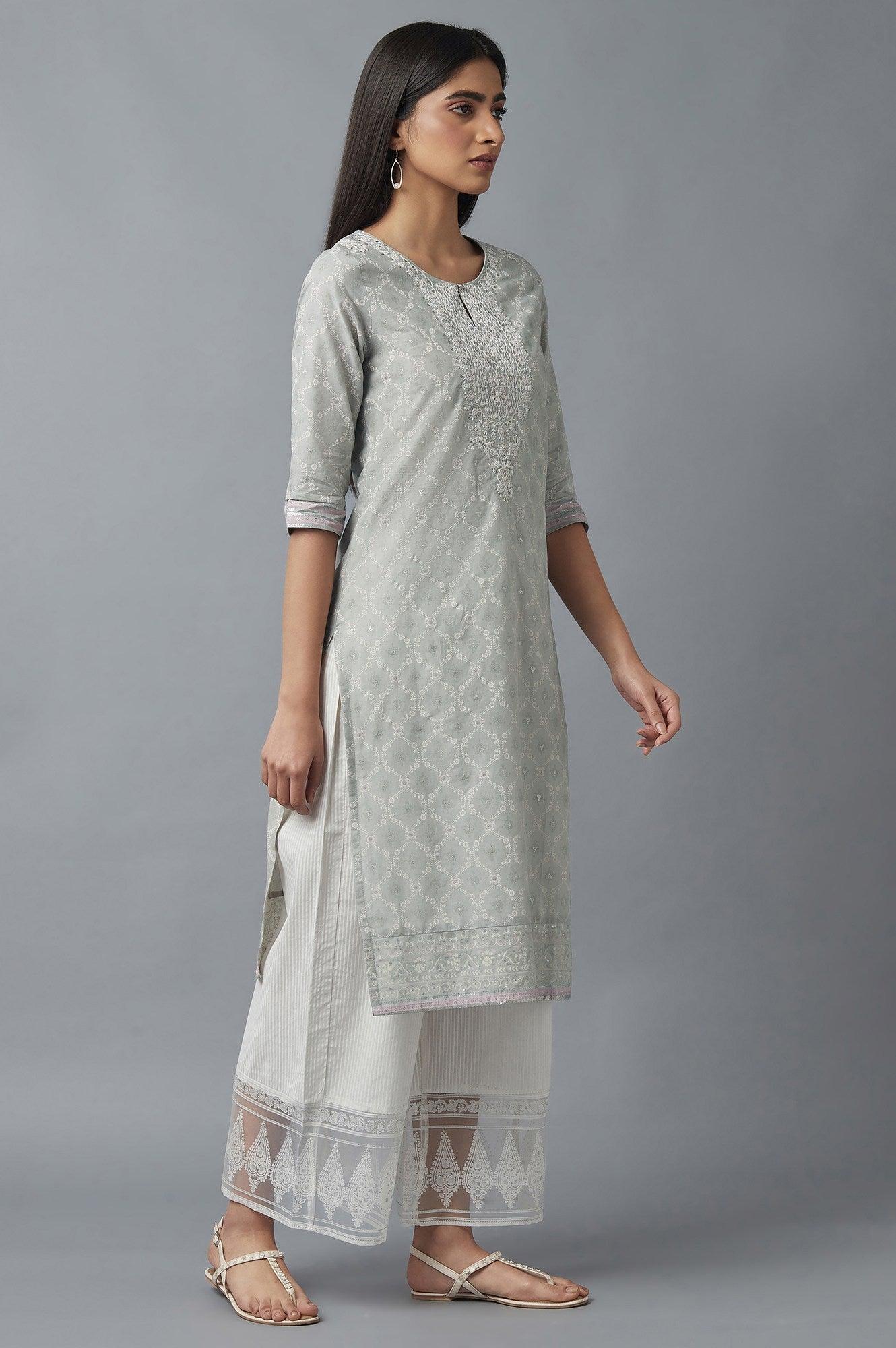 Pista Green Straight kurta & Palazzo Set - wforwoman