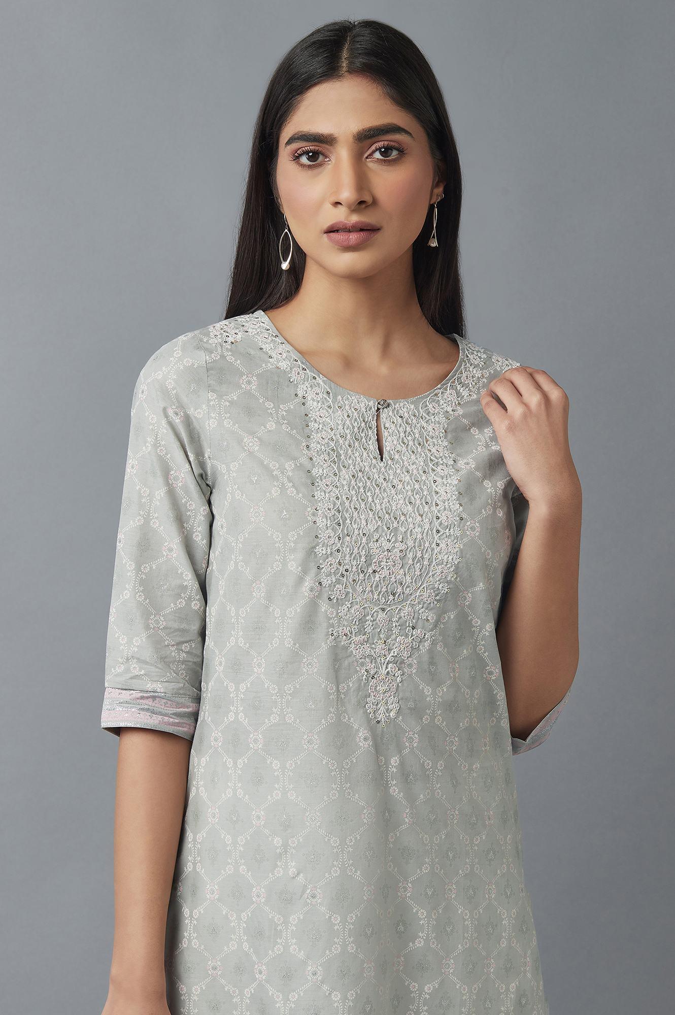 Pista Green Straight kurta & Palazzo Set - wforwoman