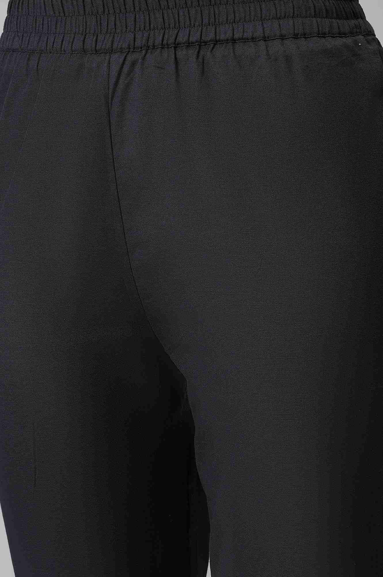 Black Floral Printed kurta With Parallel Pants - wforwoman