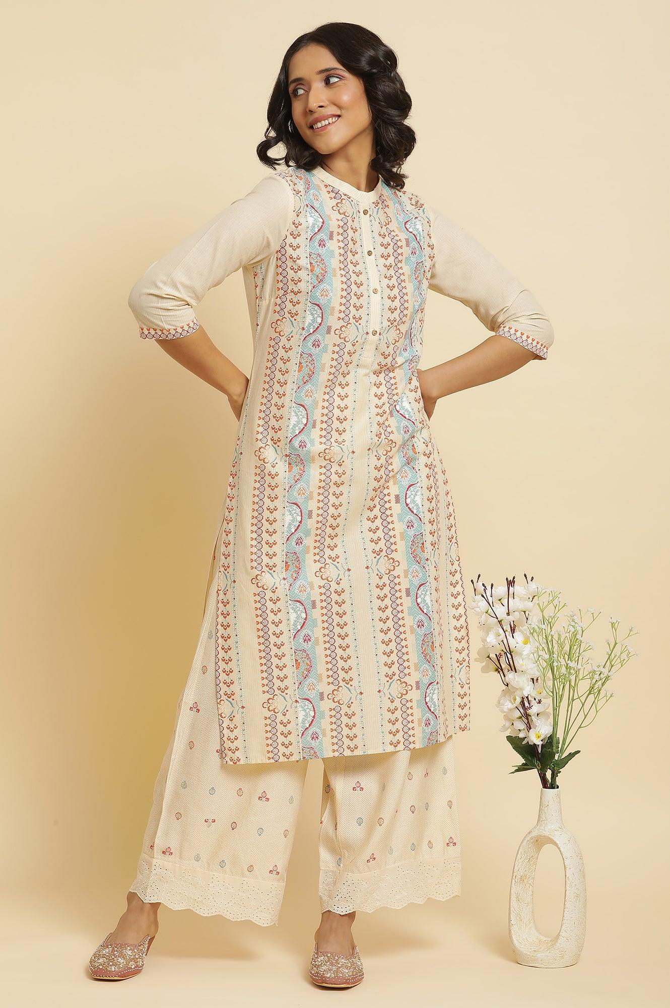 Multi-Coloured Kurta & Parallel Pants Set - wforwoman