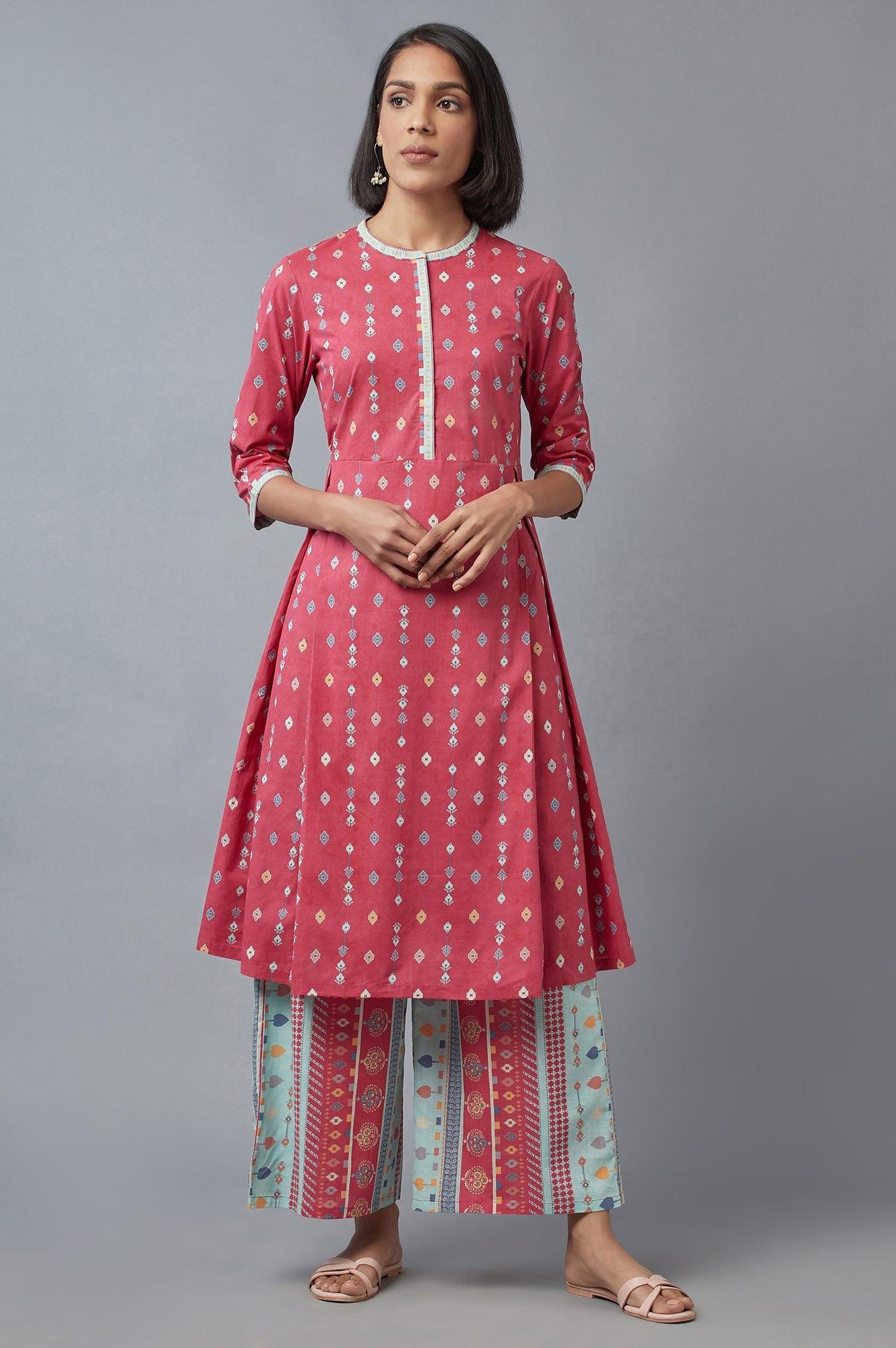Pink Printed kurta with Parallel Pants - wforwoman