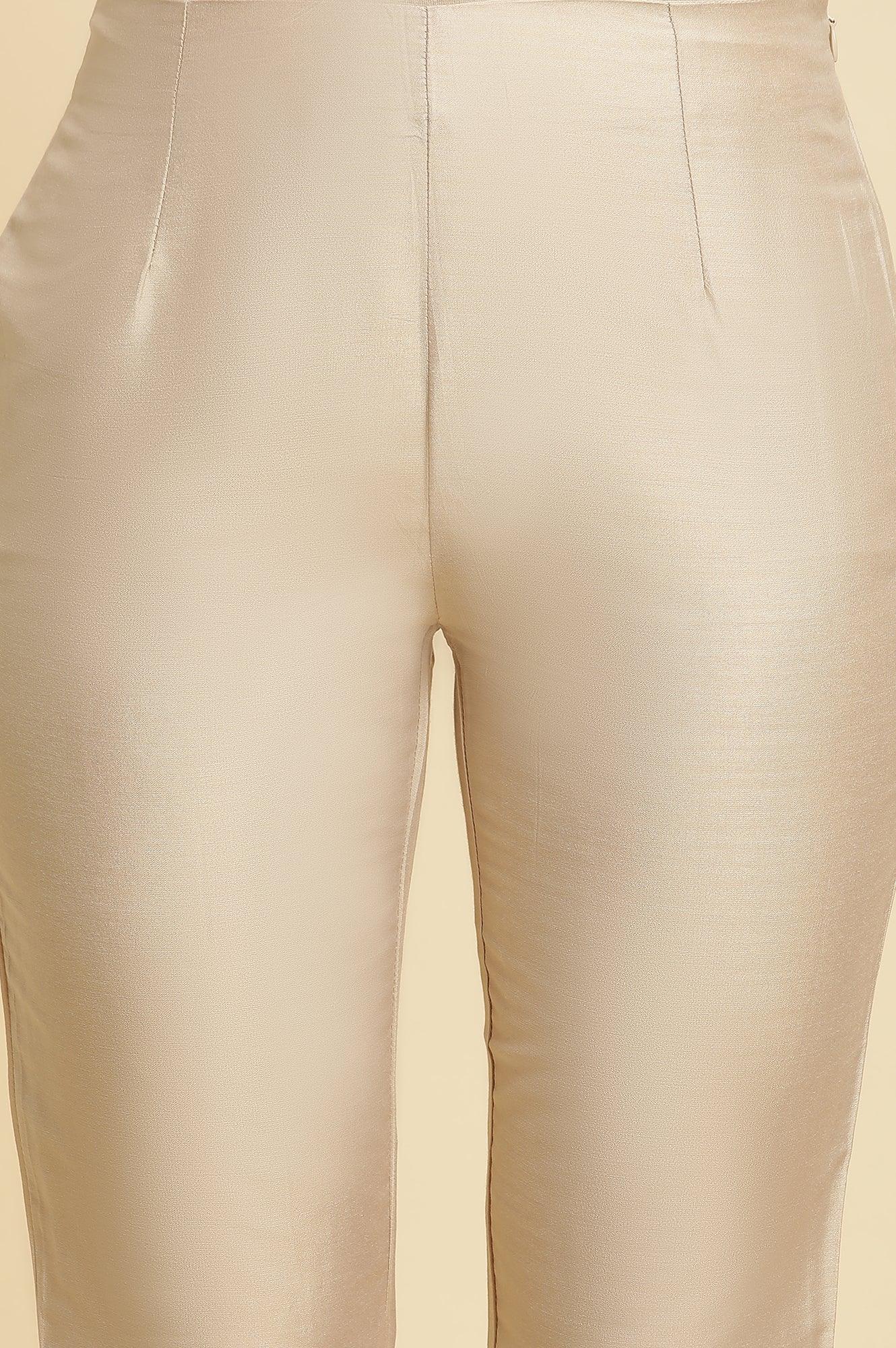 Beige Stripe Printed Kurta & Pants Set - wforwoman