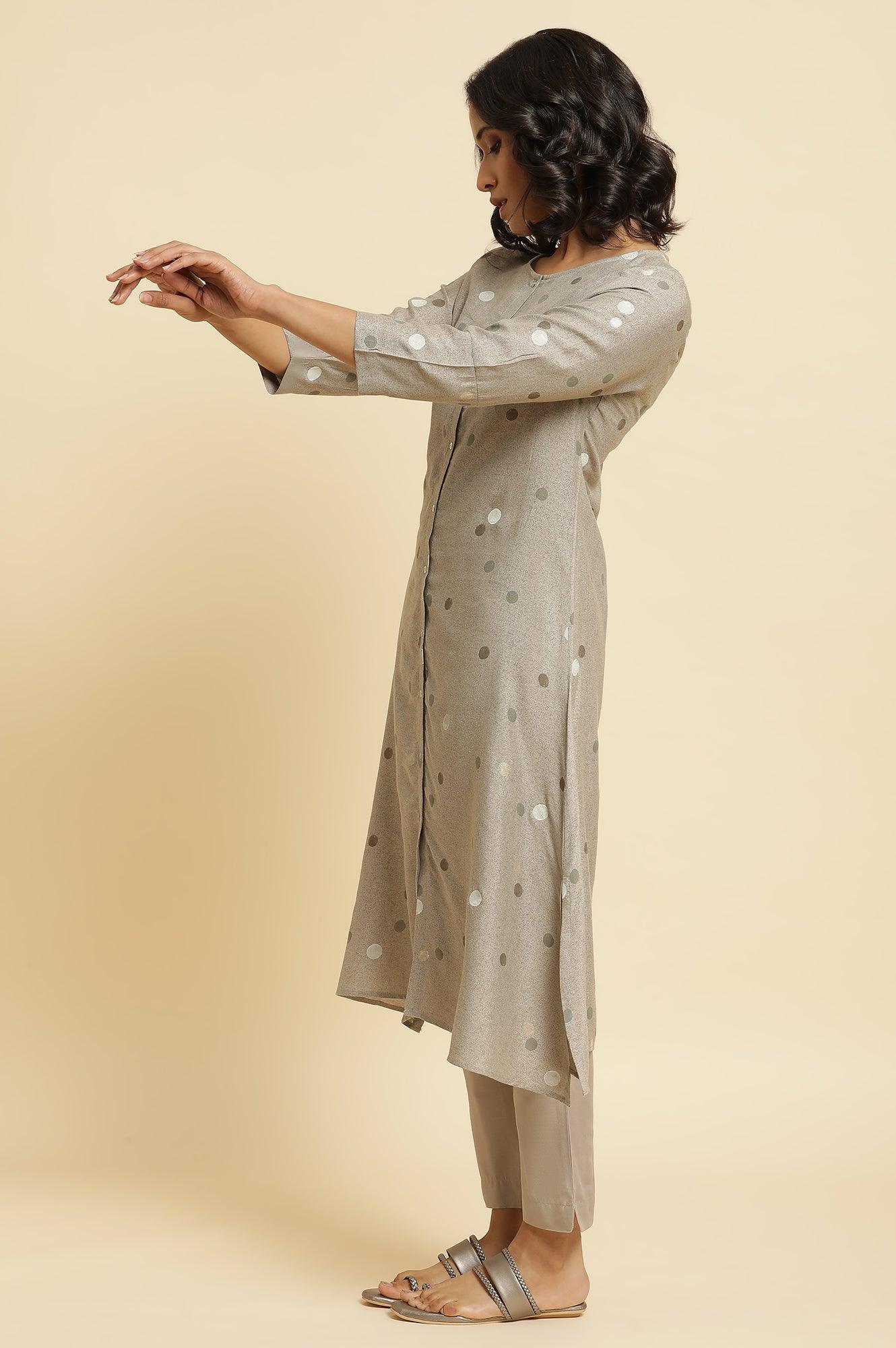 Smoke Grey A-Line Printed Kurta & Pants Set - wforwoman