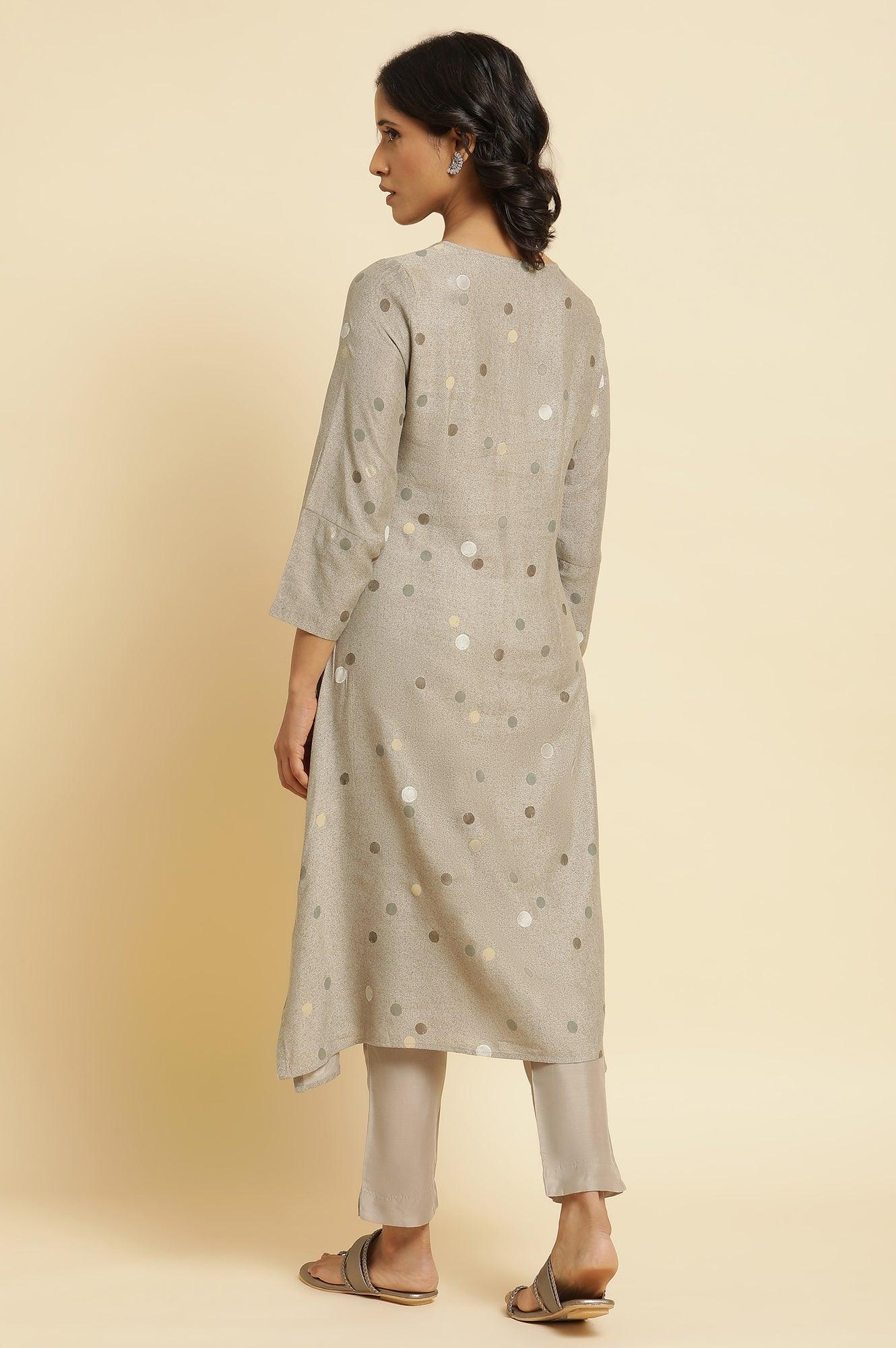 Smoke Grey A-Line Printed Kurta & Pants Set - wforwoman