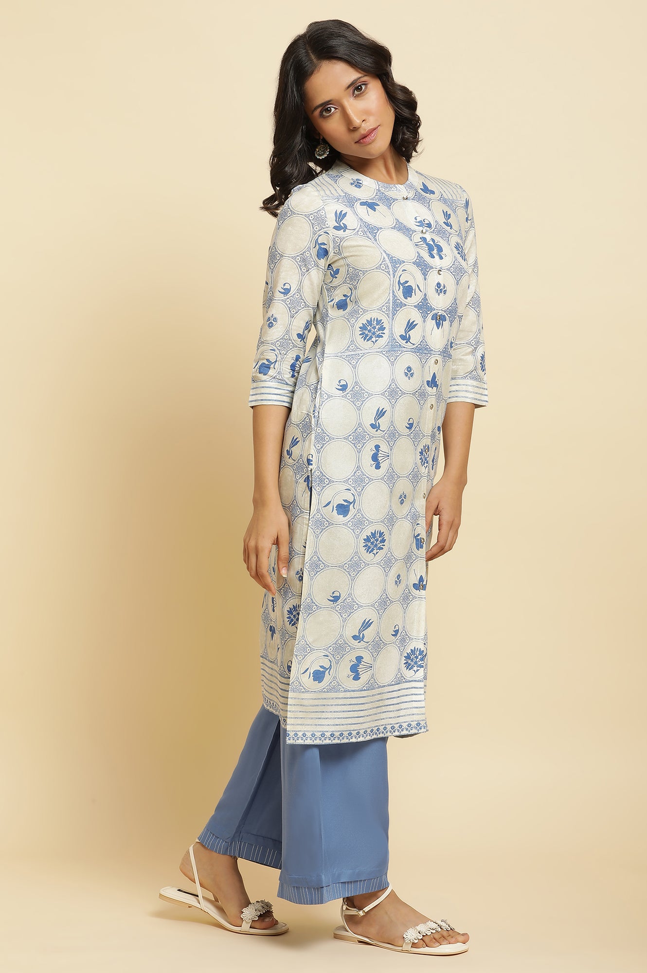 Blue Printed Kurta & Parallel Pants Set