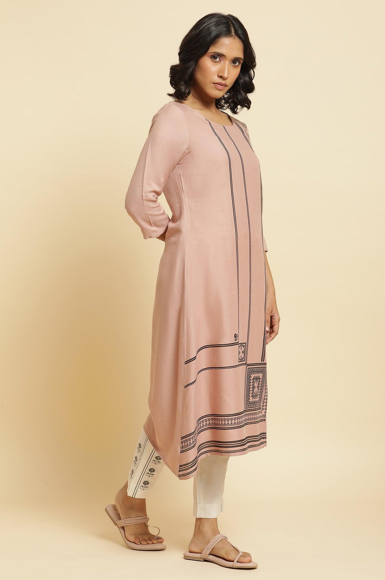Pink Printed Kurta, Pants & Dupatta Set - wforwoman