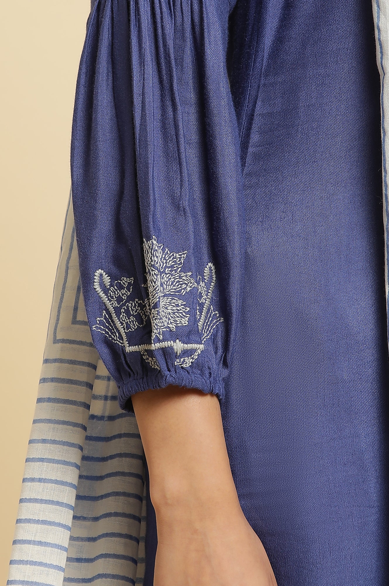 Blue Embroidered Kurta, Parallel Pants & Dupatta Set