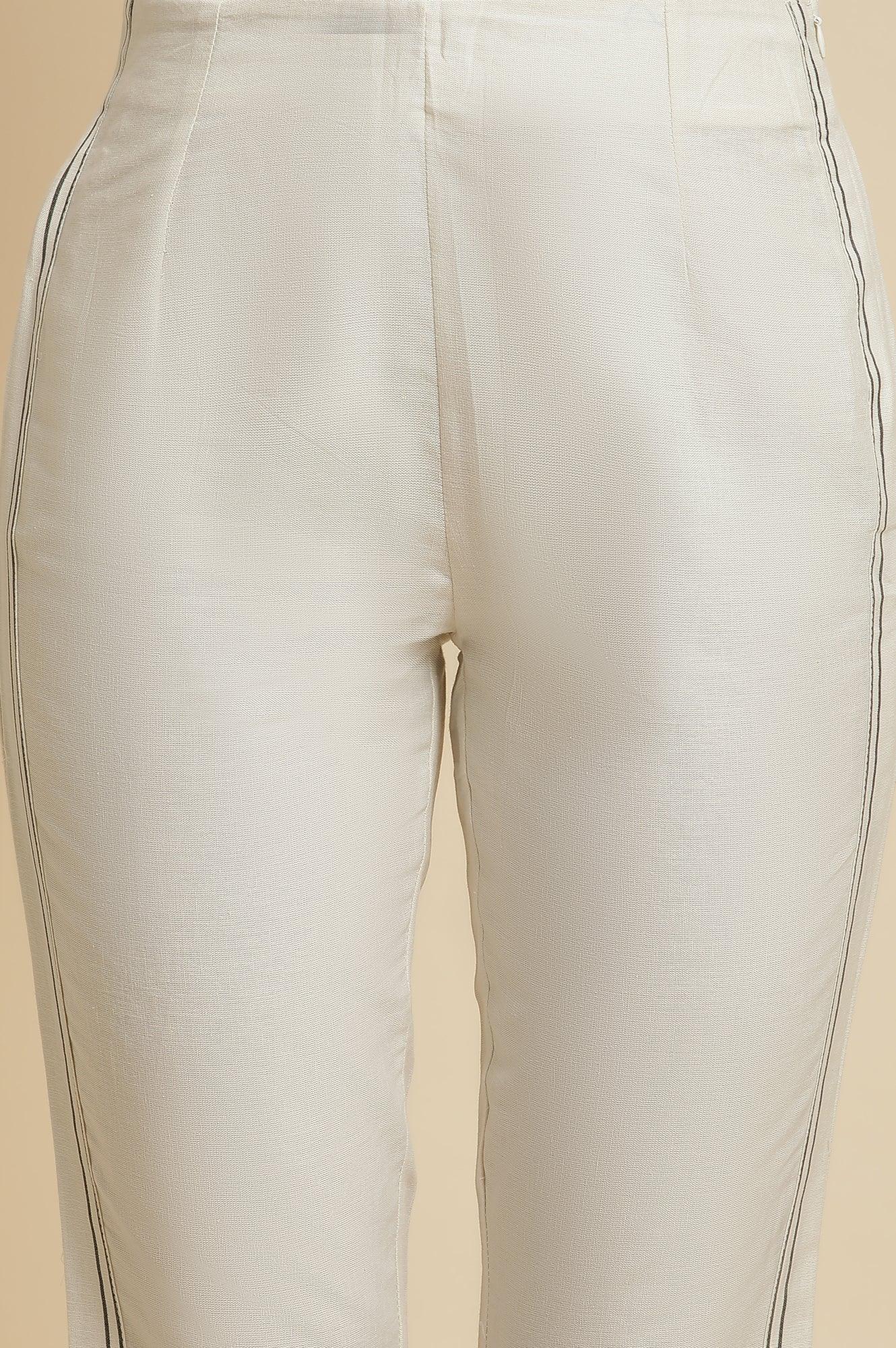 Black Printed Kurta, Ecru Pants & Dupatta - wforwoman