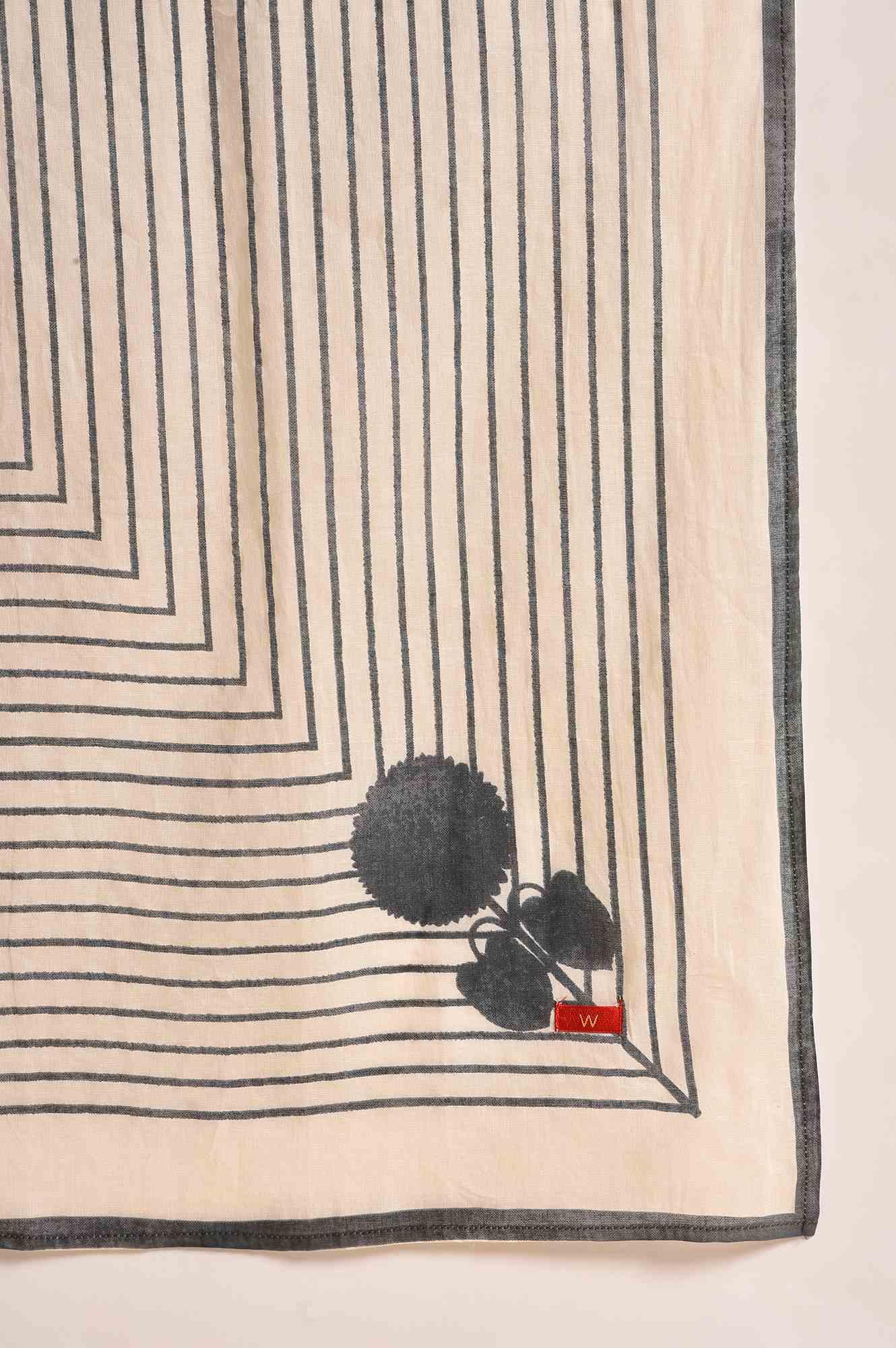 Ecru Printed Cotton Flax Kurta, Pants And Dupatta Set - wforwoman