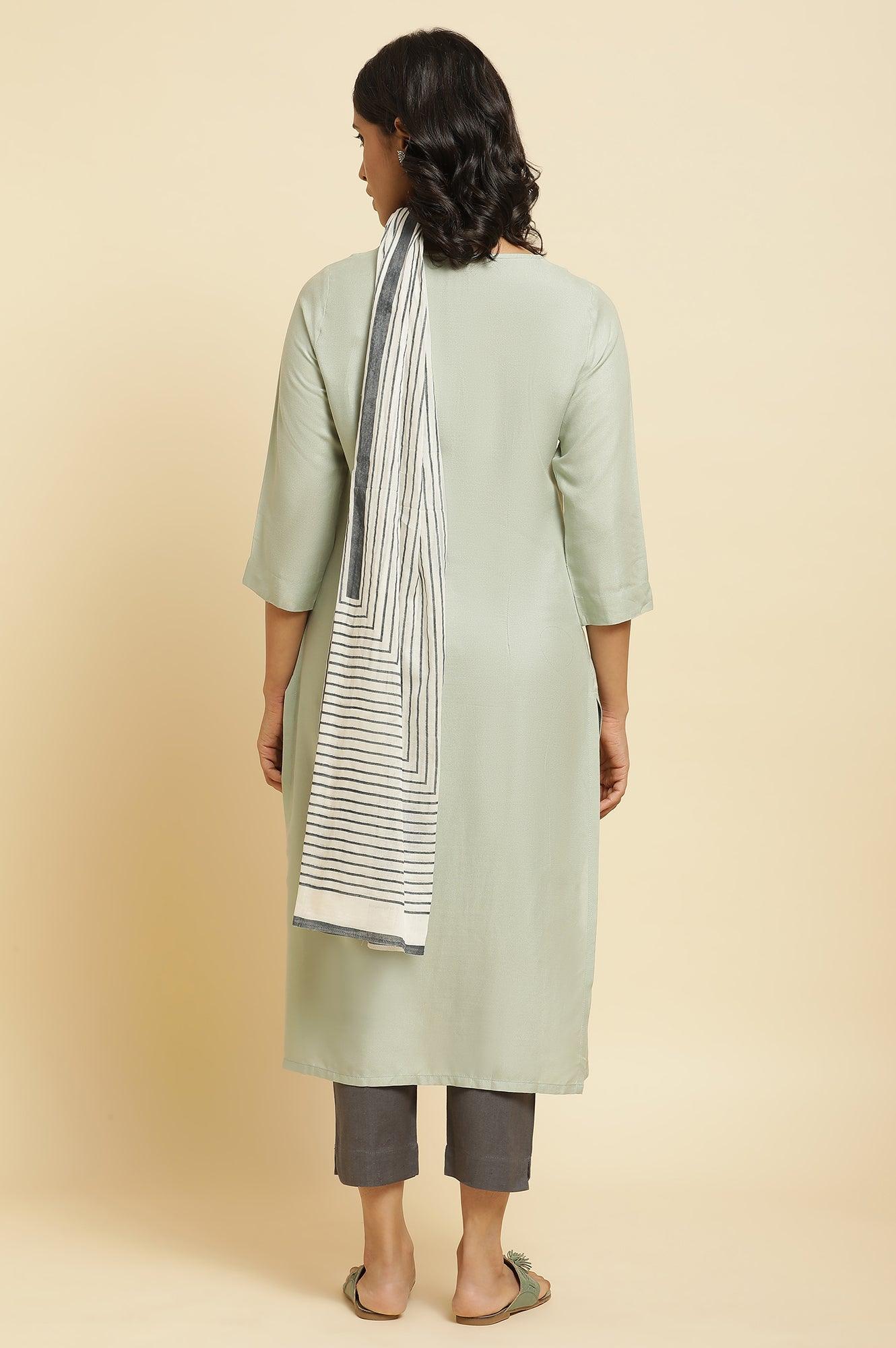 Sage Green Printed Kurta, Pants & Dupatta - wforwoman