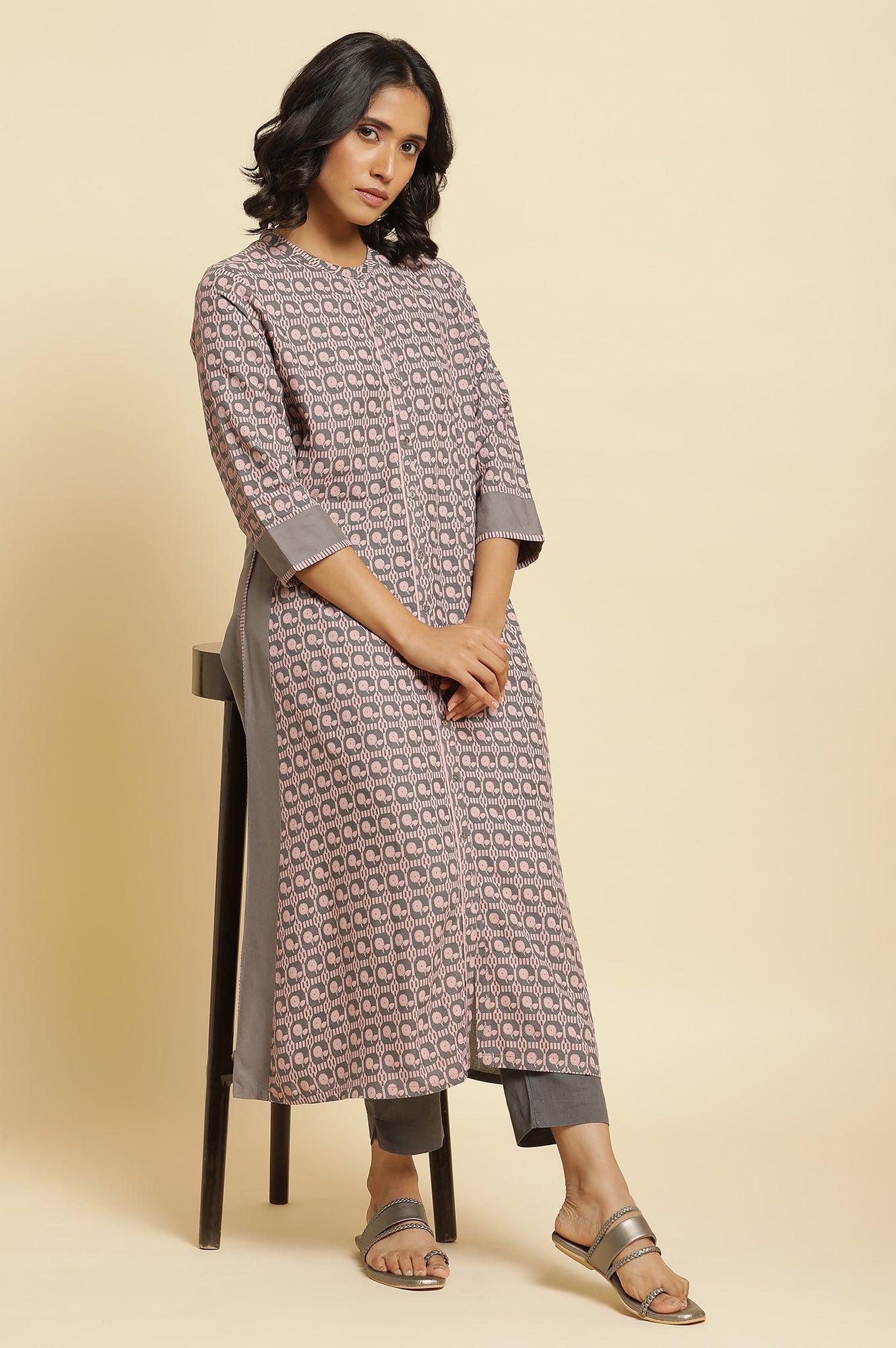 Pink Printed Kurta & Pants Set - wforwoman