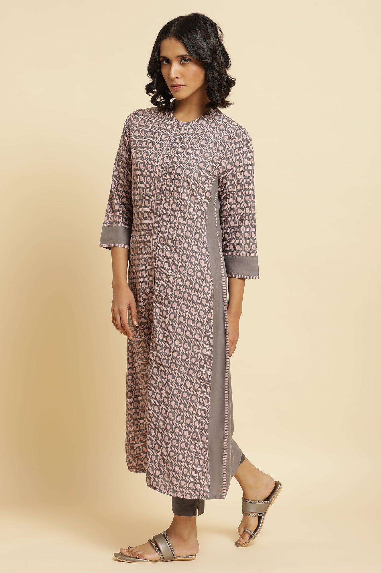 Pink Printed Kurta & Pants Set - wforwoman