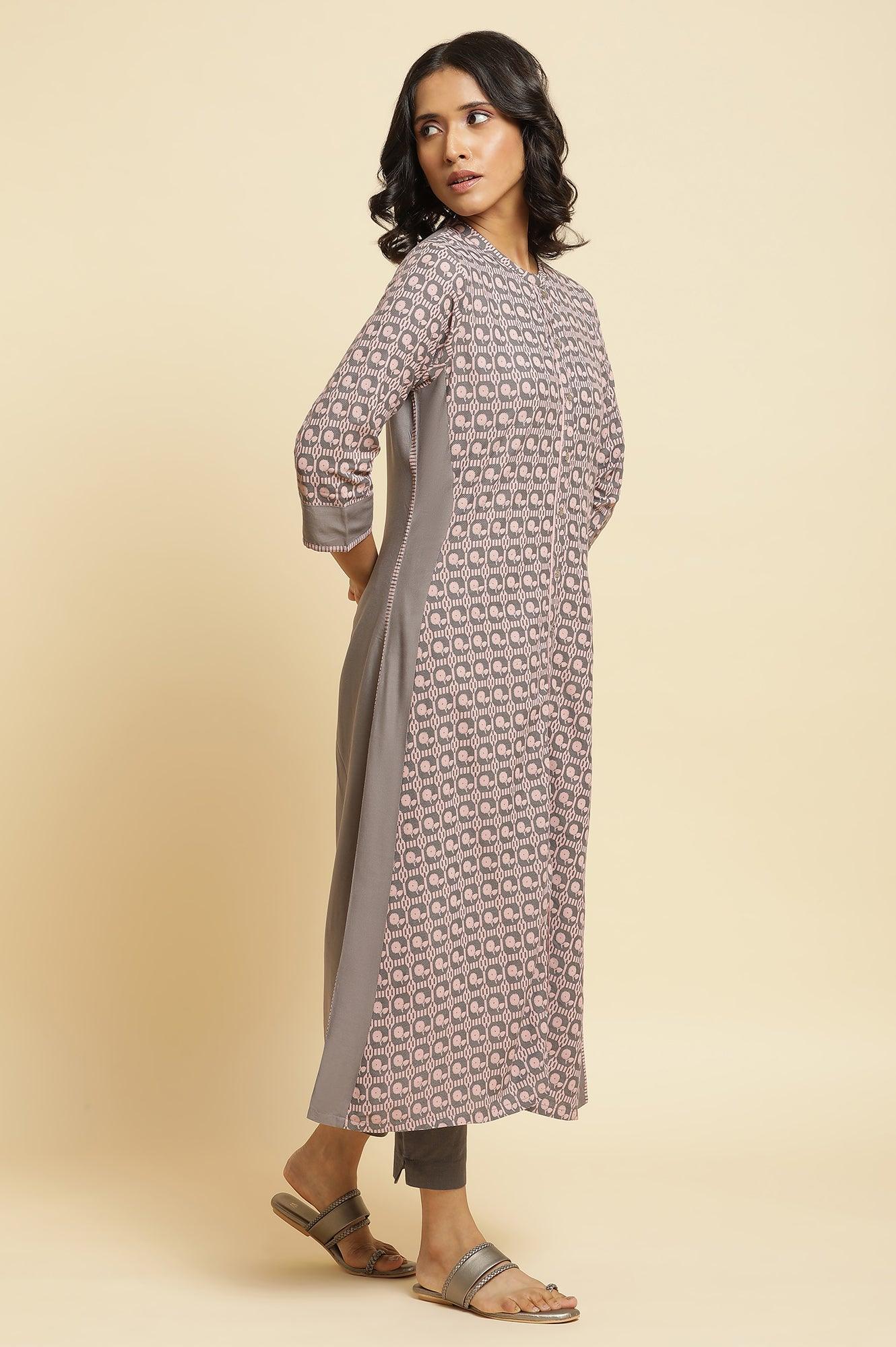 Pink Printed Kurta & Pants Set - wforwoman