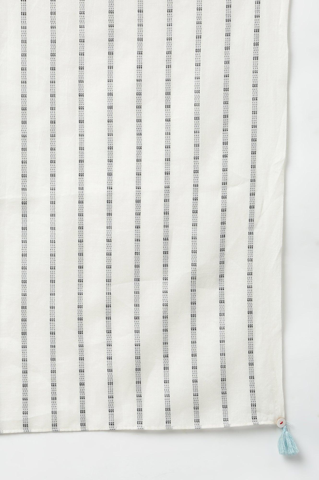 Ecru Dobby kurta, Red Tights And Butta Dobby Dupatta Set - wforwoman