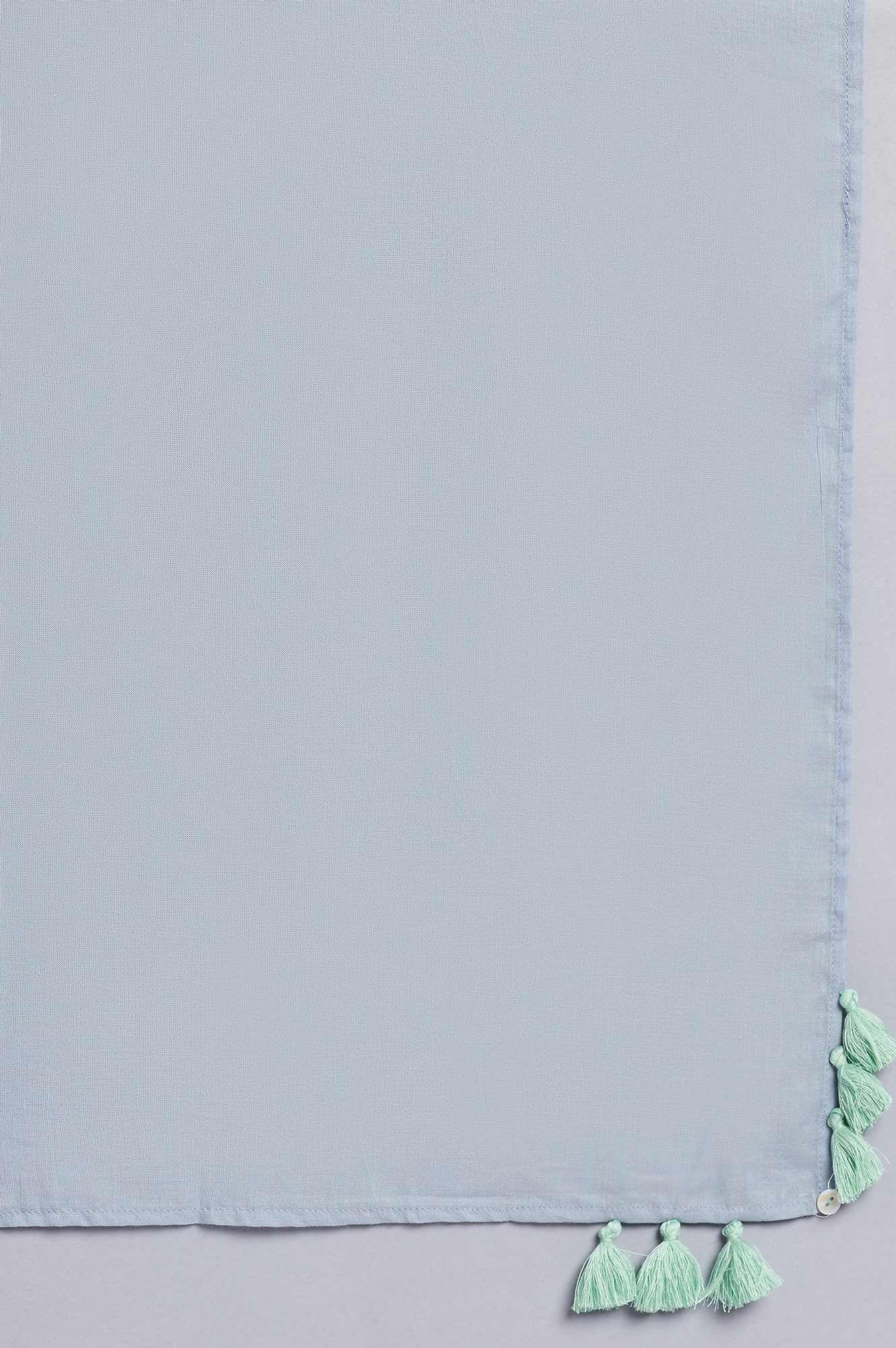 Light Green Cotton Dobby kurta With Blue Slim Pants And Dupatta