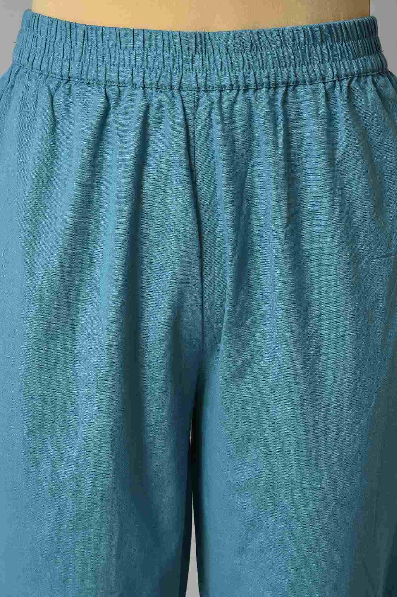 Dark Pink Floral kurta In Boat Neck With Teal Blue Slim Pants And Dupatta - wforwoman