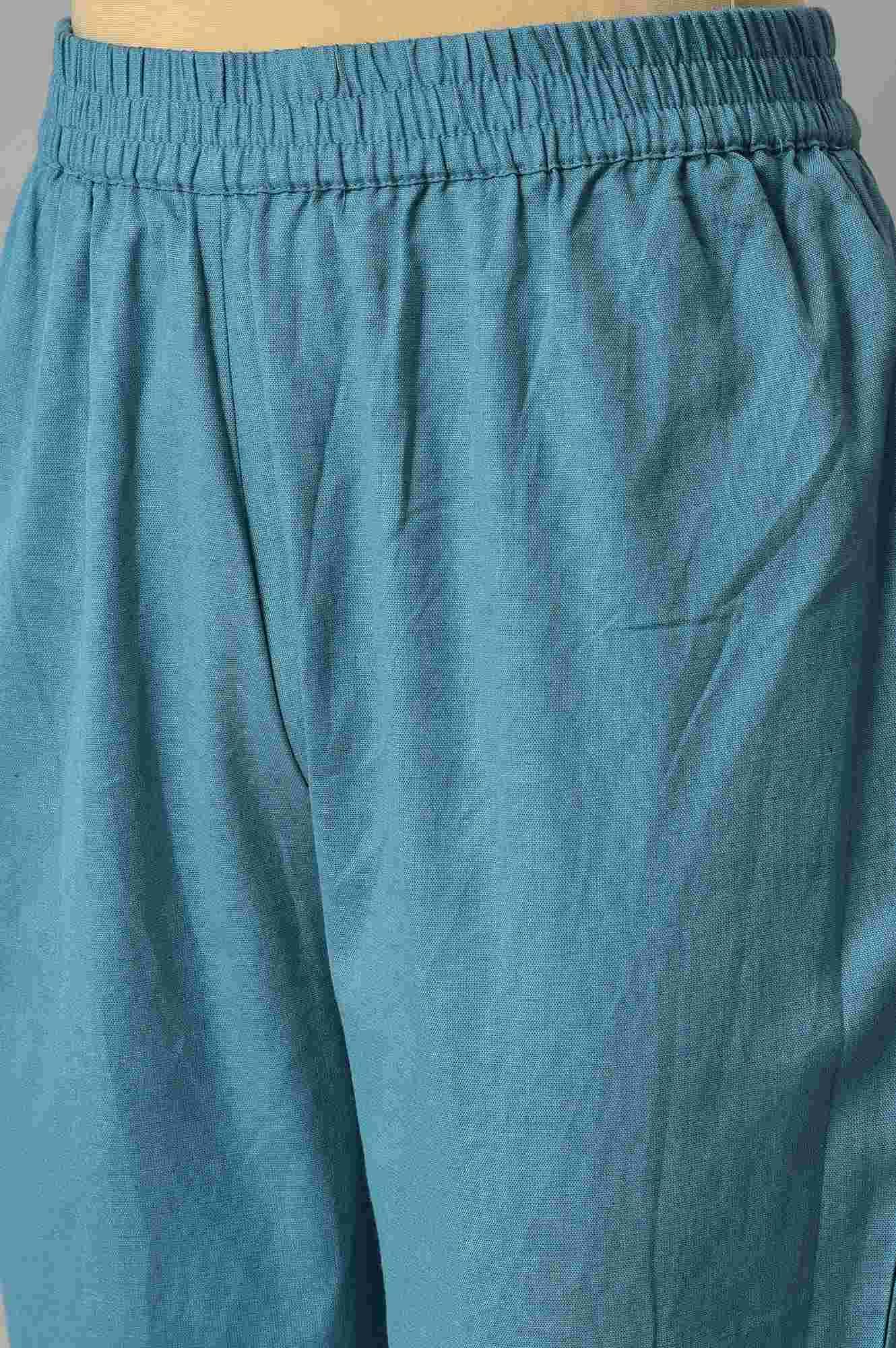 Dark Pink Floral kurta In Boat Neck With Teal Blue Slim Pants And Dupatta - wforwoman