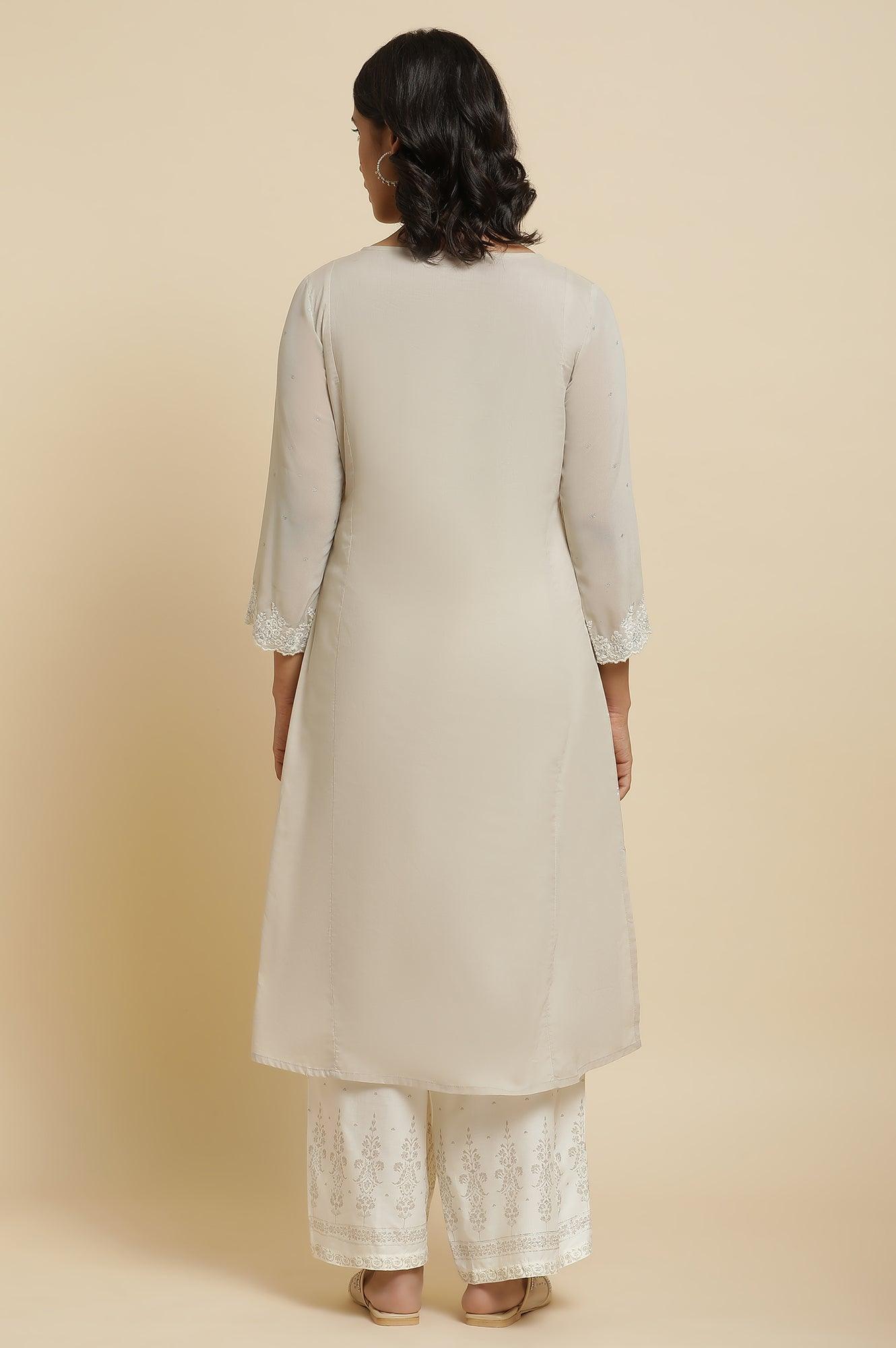Grey Embroidered Kurta & Parallel Pants Set - wforwoman