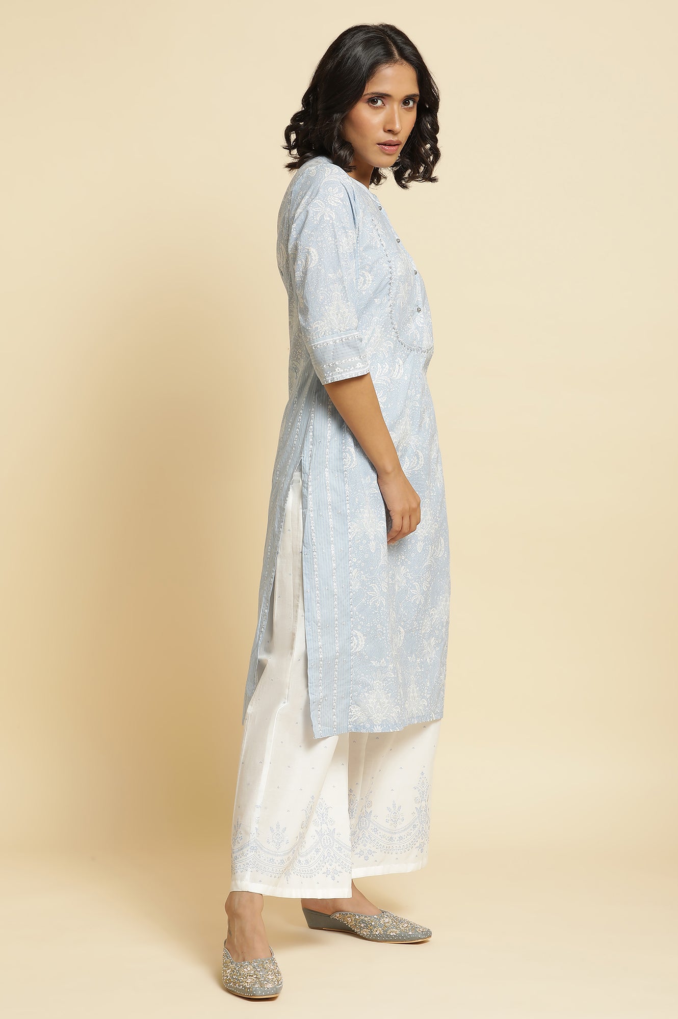 Blue Printed Kurta & Parallel Pants Set