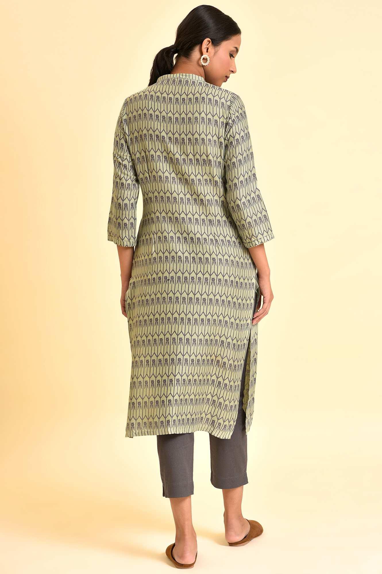 Pistachio Green Printed Kurta And Pants Set - wforwoman