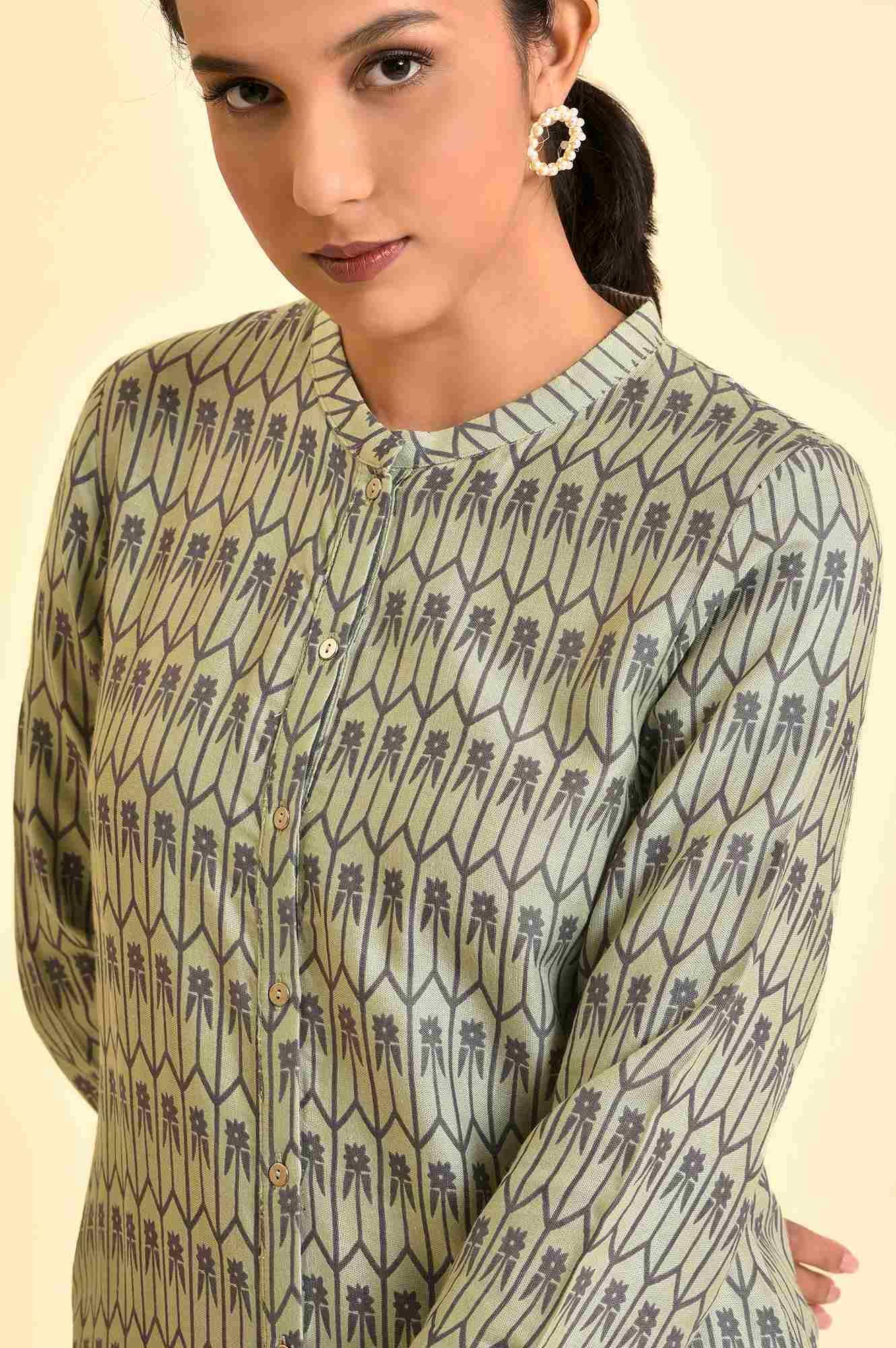 Pistachio Green Printed Kurta And Pants Set - wforwoman