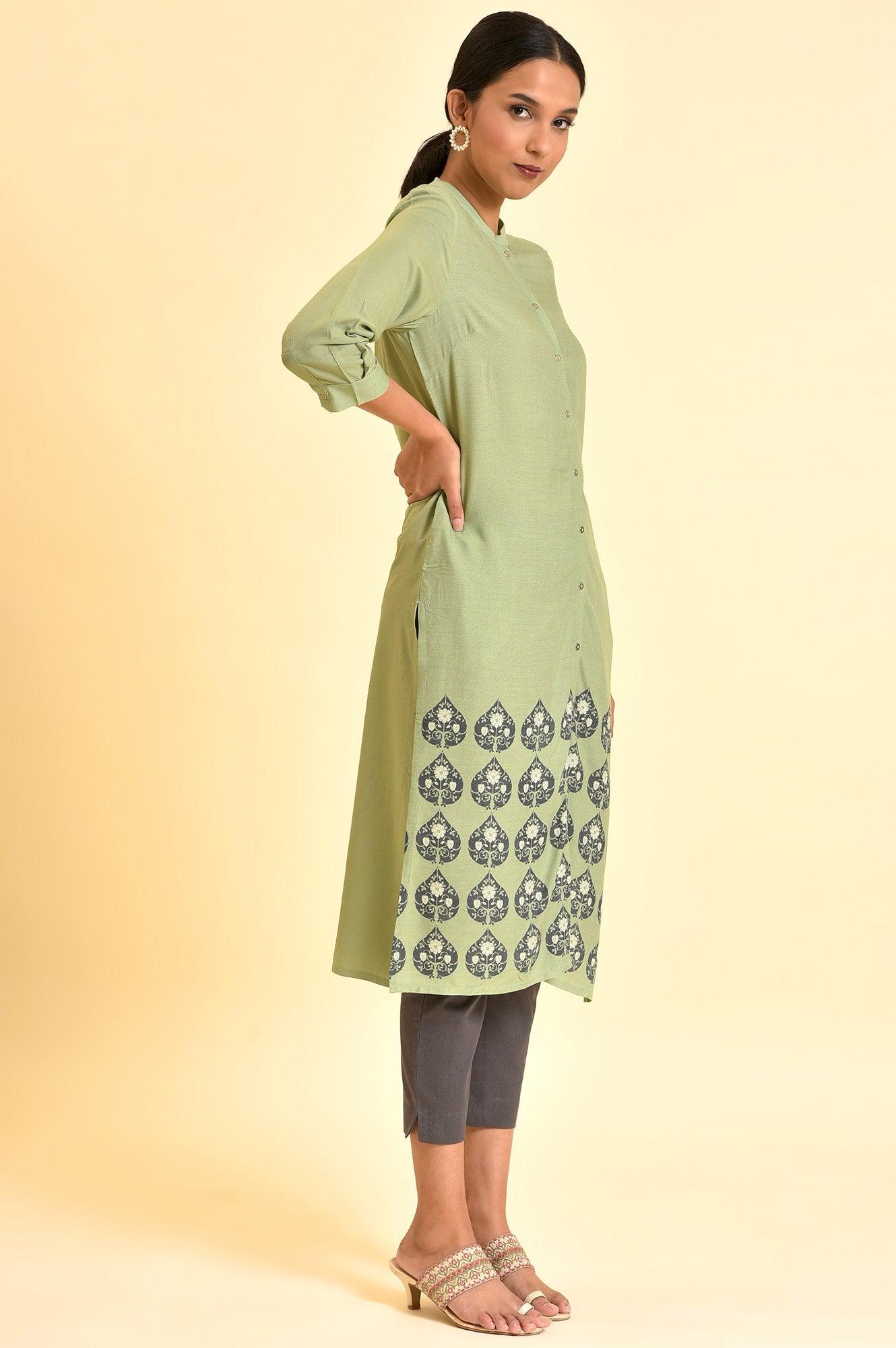 Fern Green Printed Kurta And Pants Set - wforwoman