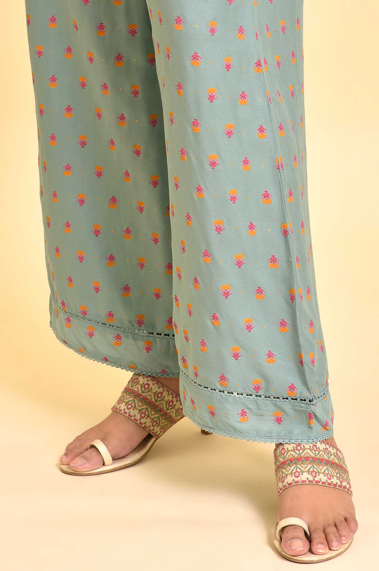Blue Embroidered Kurta, Parallel Pants & Dupatta Set